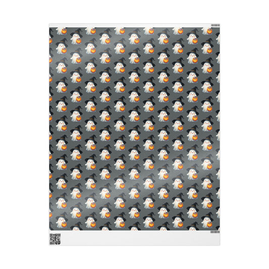 Ghostly Halloween Wrapping Paper, Spooky Gift Wrap, Treats & Trick Paper, Festive Holiday Supplies, Cute Ghost Design