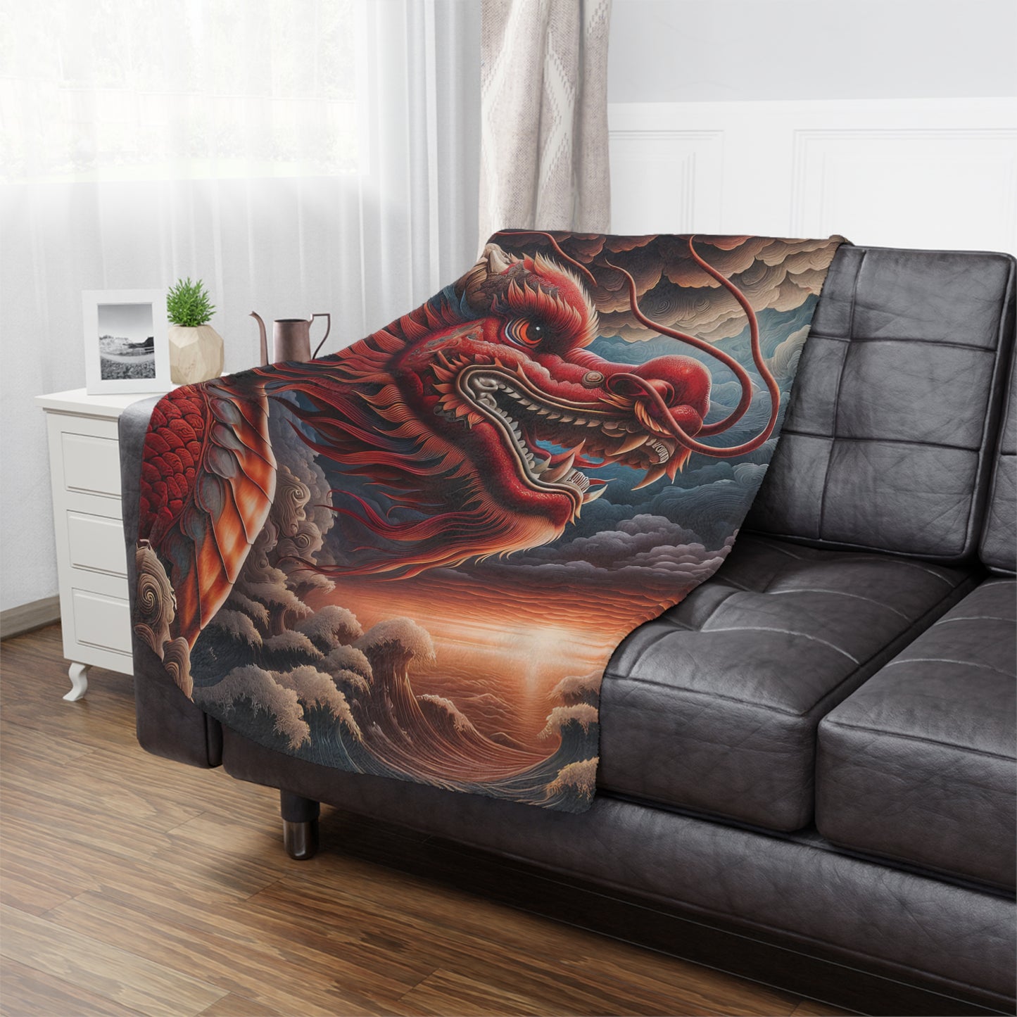 Red Dragon Minky Blanket — Soft Plush Throw with Fiery Asian Dragon Art