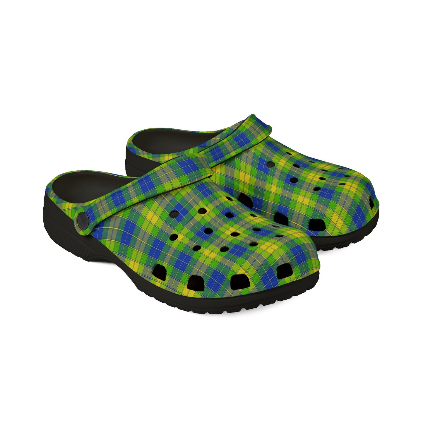 Plaid Green & Blue EVA Foam Clogs — Lightweight Garden & Beach Shoes