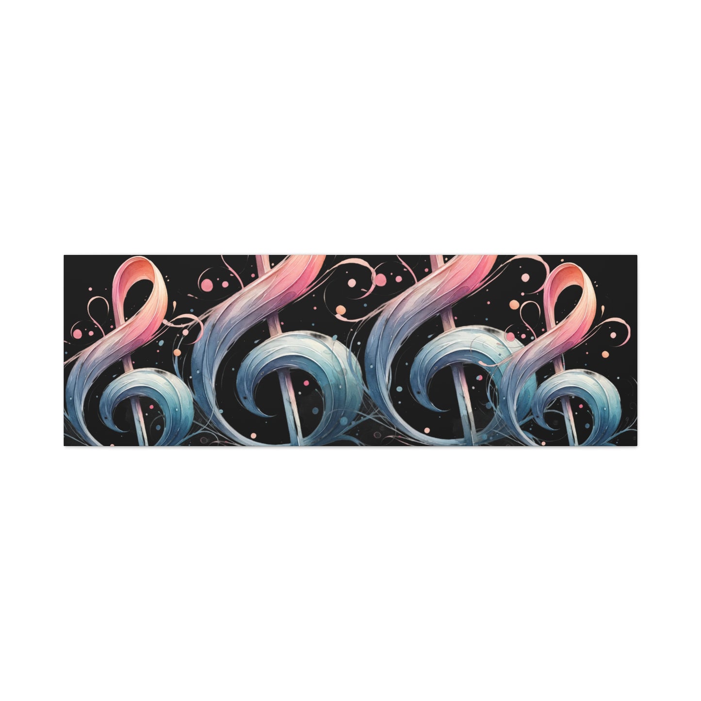 Musical Treble Clef Canvas Wall Art — Pastel Ribbon Notes on Black