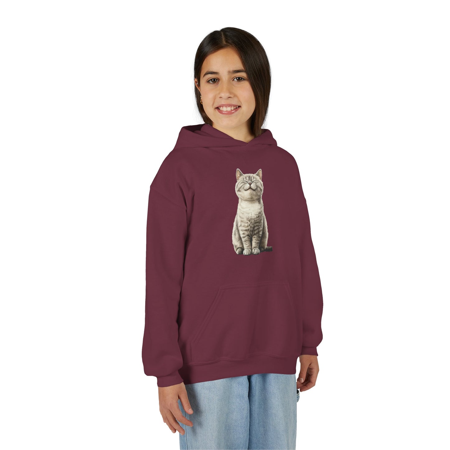 Kids Cat Hoodie – Cute Sitting Kitten Youth Hooded Sweatshirt