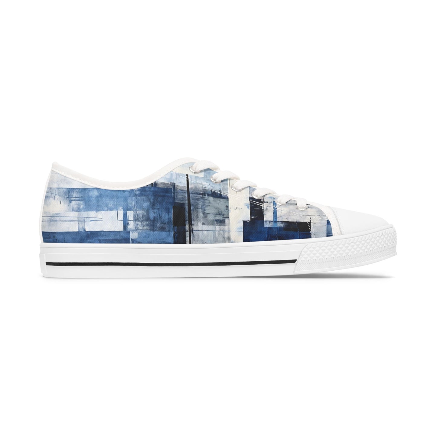 Abstract Blue Grid Low Top Sneakers — Casual Canvas Shoes