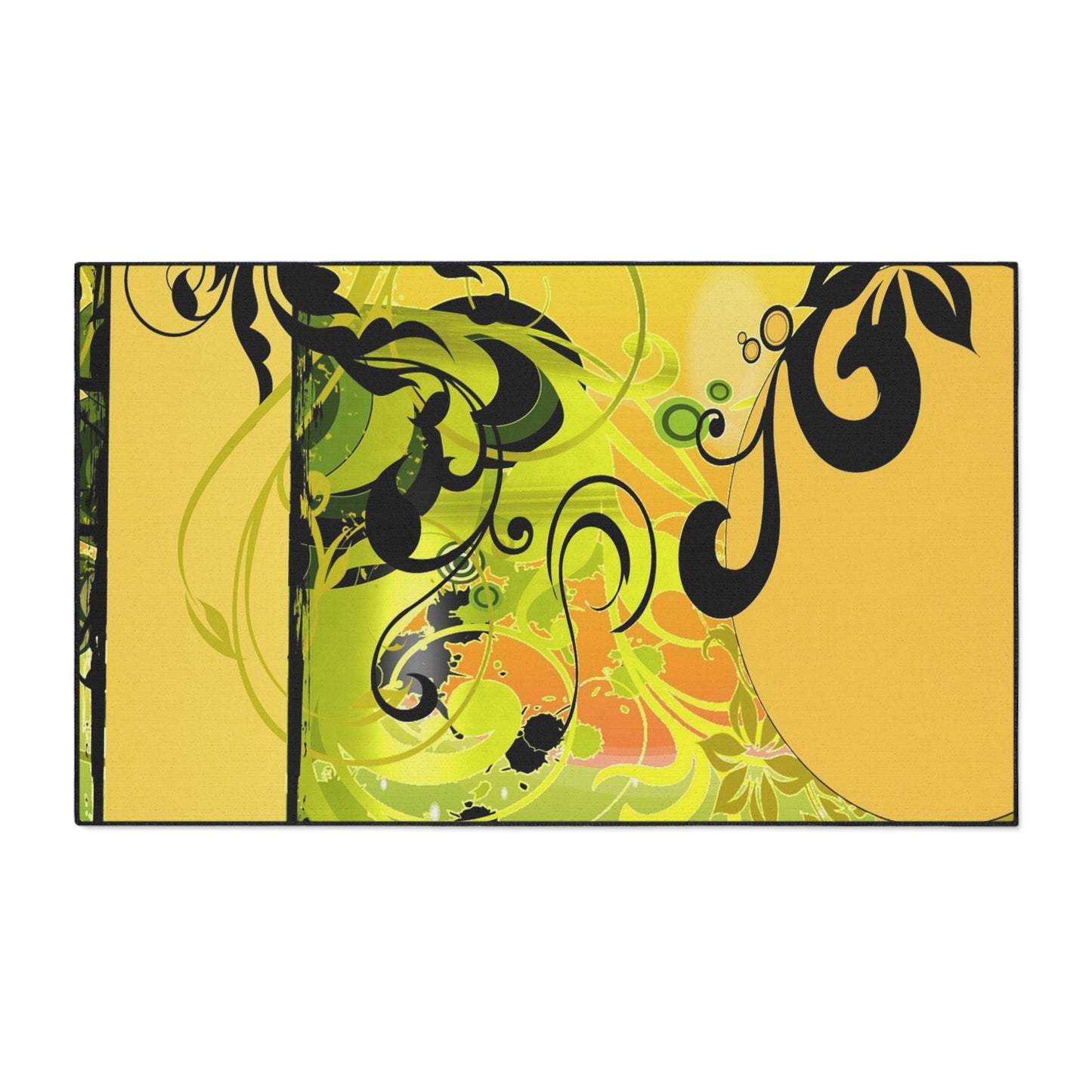 Floral Swirl Heavy Duty Floor Mat — Yellow Green Decorative Entry Rug