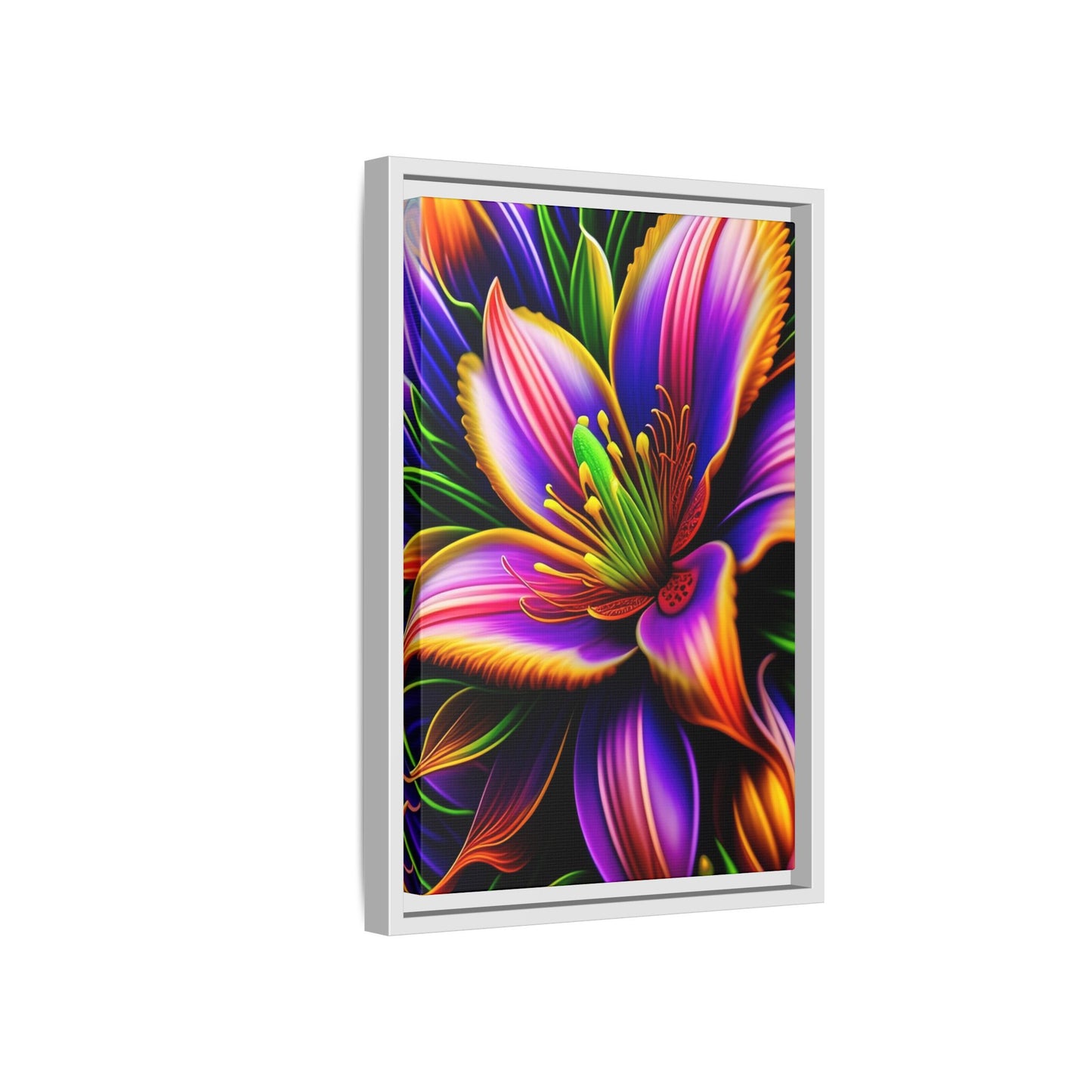 Vibrant Neon Floral Matte Canvas Print — Framed Wall Art