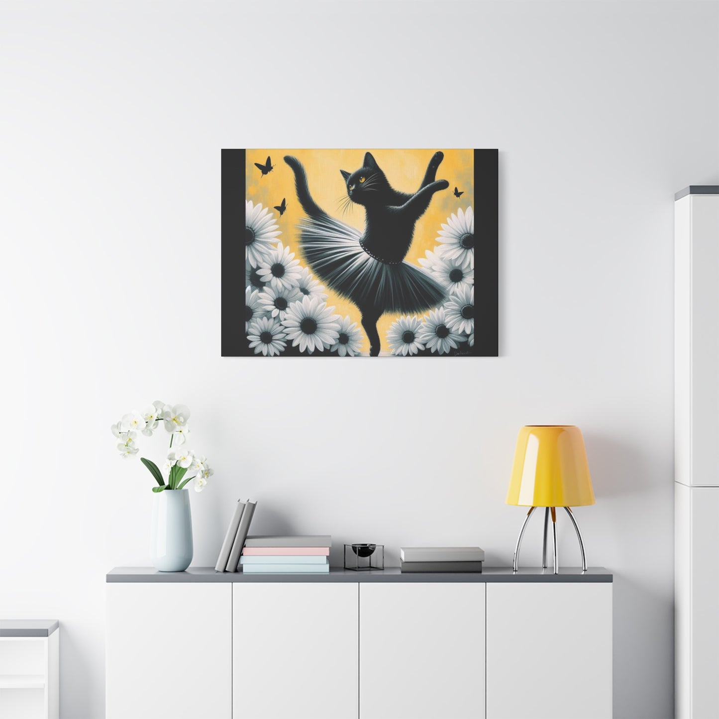 Ballet Black Cat Canvas Print — Whimsical Cat Ballerina Wall Art