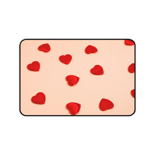 Desk Mat - Scattered Red Hearts Valentine Mouse Pad for Romantic Gift
