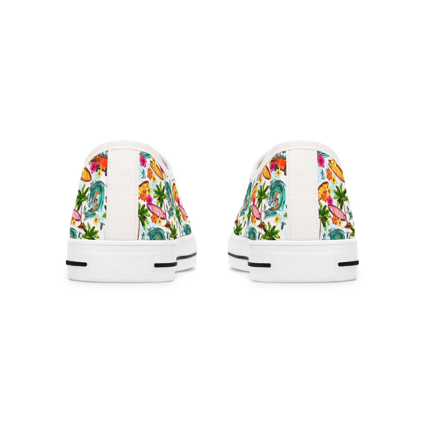 Tropical Floral Low Top Sneakers — Women's Colorful Palm & Hibiscus Print