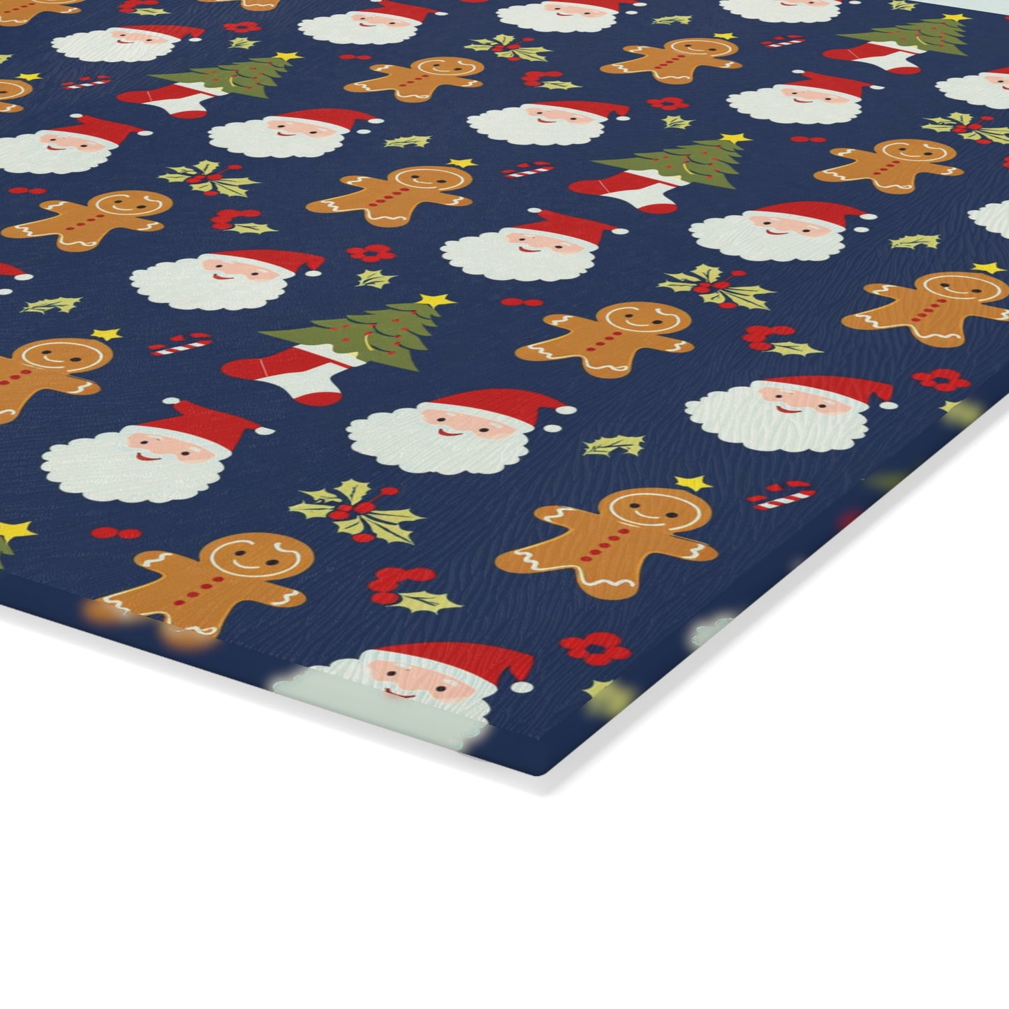 Christmas Santa & Gingerbread Glass Cutting Board – Festive Holiday Kitchen Decor