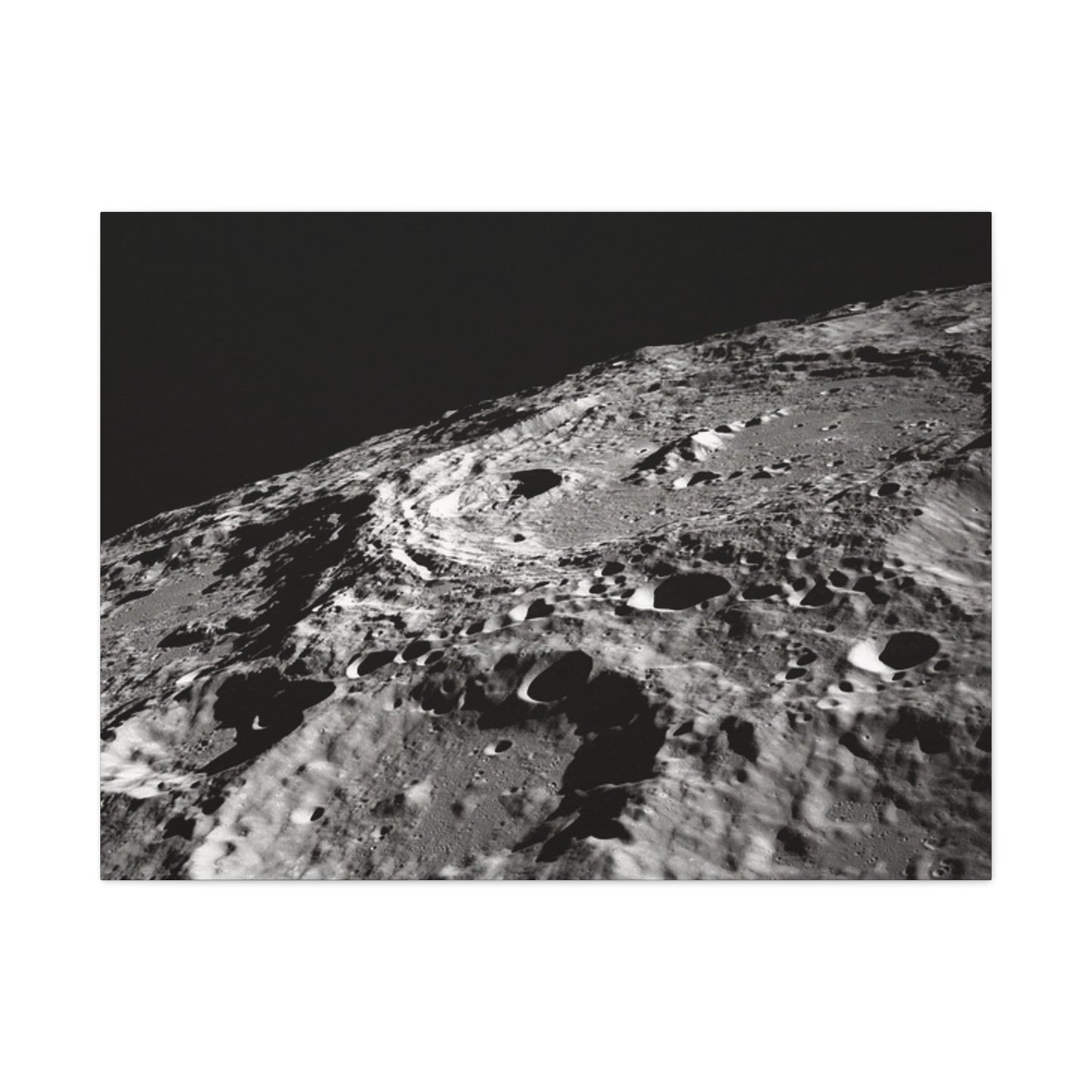 Lunar Surface Matte Canvas Print — Black & White Moon Crater Wall Art