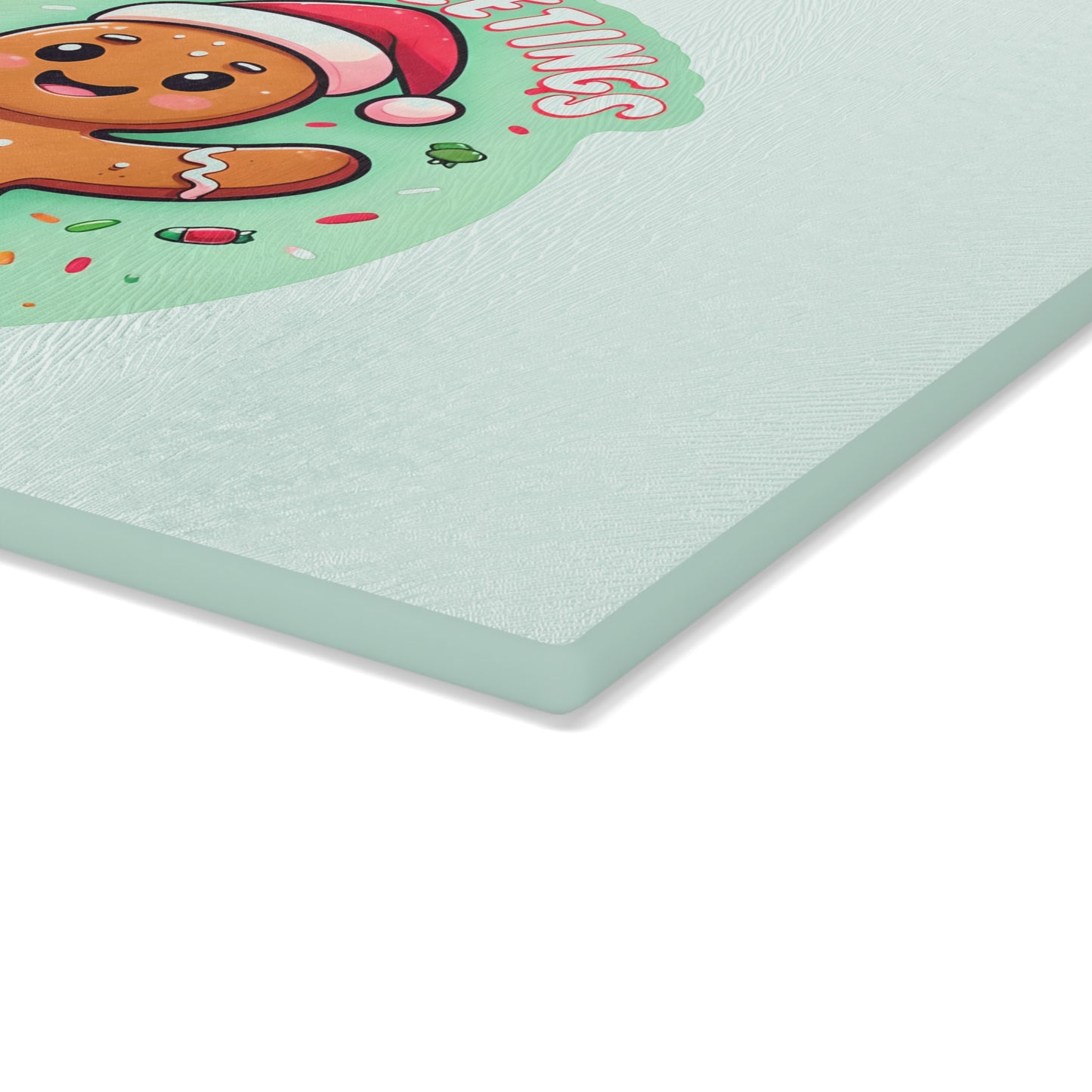 Glass Cutting Board – 'Sweet Greetings' Gingerbread Holiday Kitchen Board