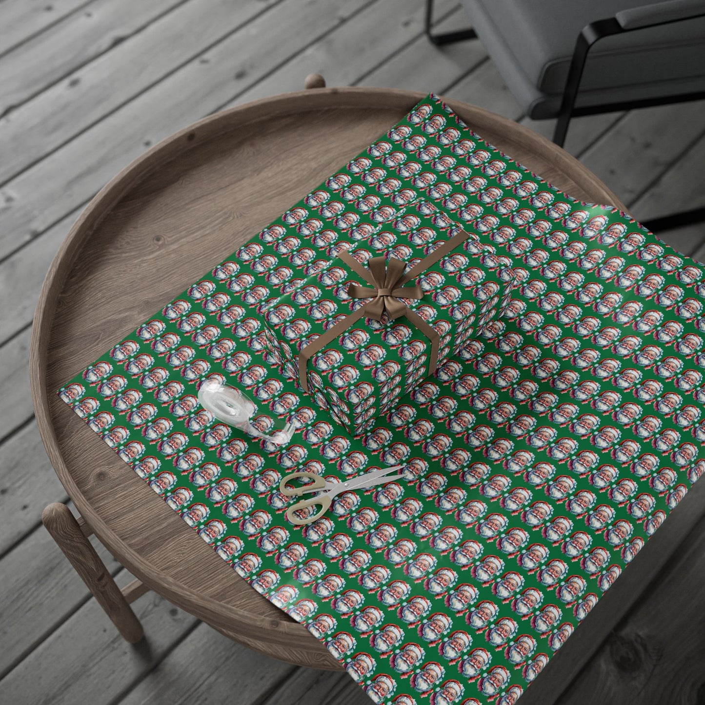 Santa Faces Green Christmas Wrapping Paper Roll
