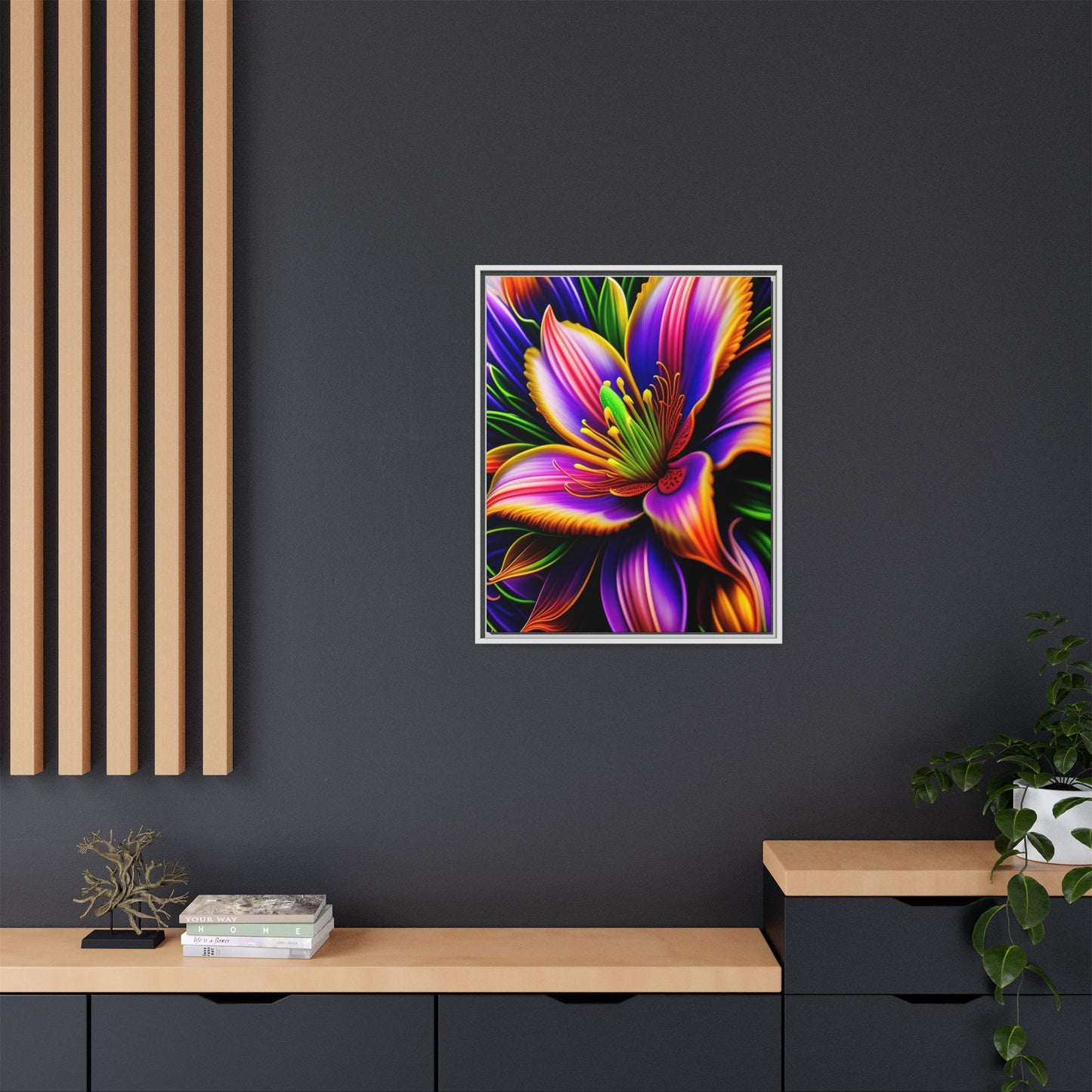 Vibrant Neon Floral Matte Canvas Print — Framed Wall Art