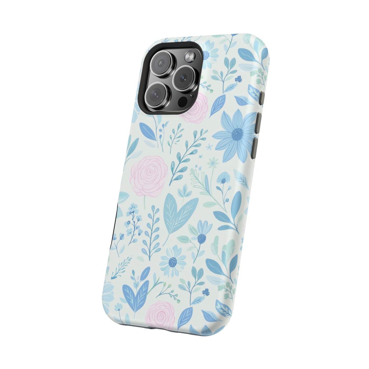 Floral Pastel Magnetic Impact Phone Case — Blue & Pink Botanical Design
