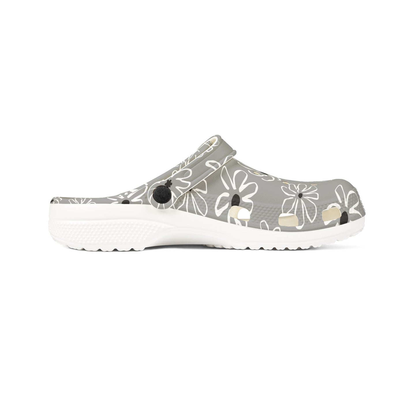 Gray Floral EVA Foam Clogs — Lightweight Garden & Casual Slip-On Shoes