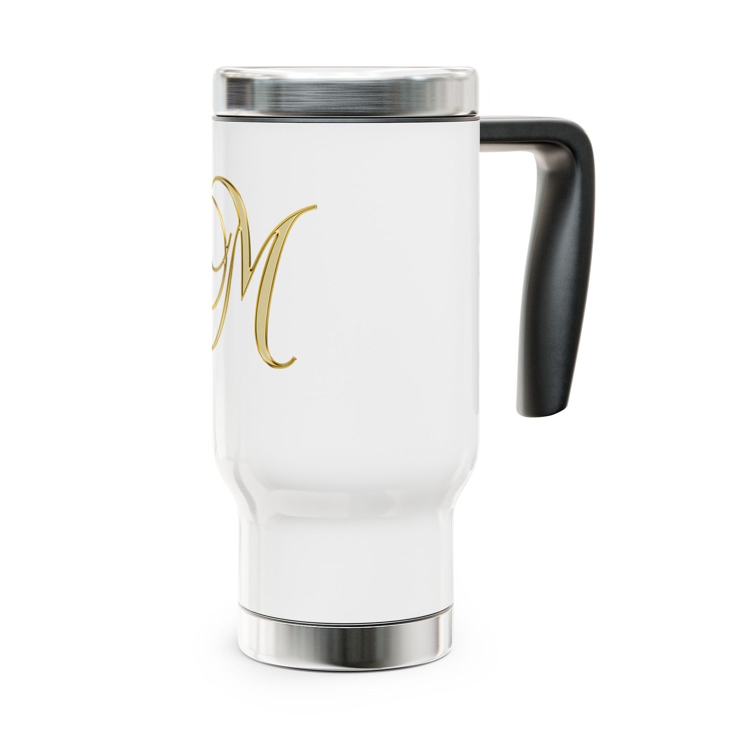 Monogram 'M' Gold Travel Mug — 14oz Stainless Steel Handle Tumbler
