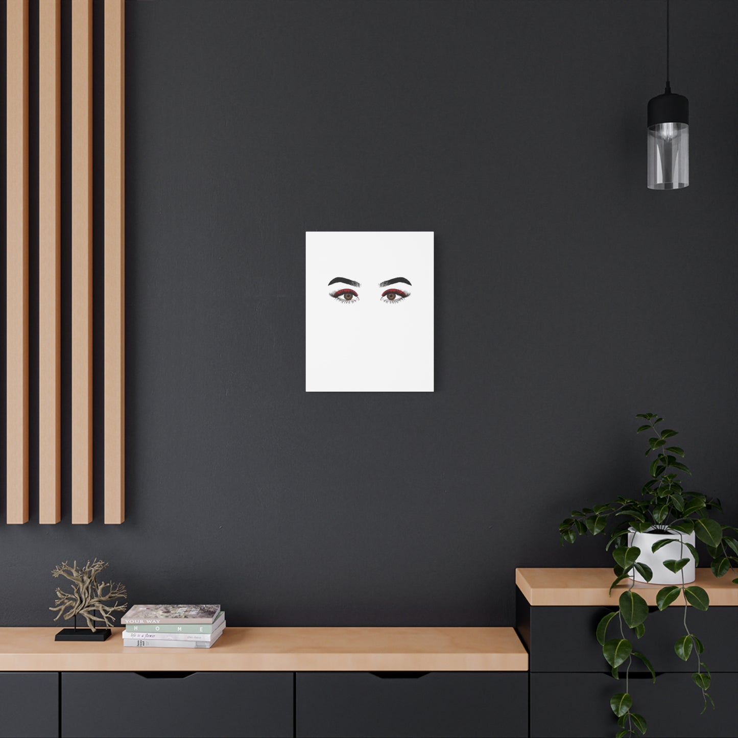 Glam Eyes Matte Canvas Wall Art — Brown Eyes with Red Lashes