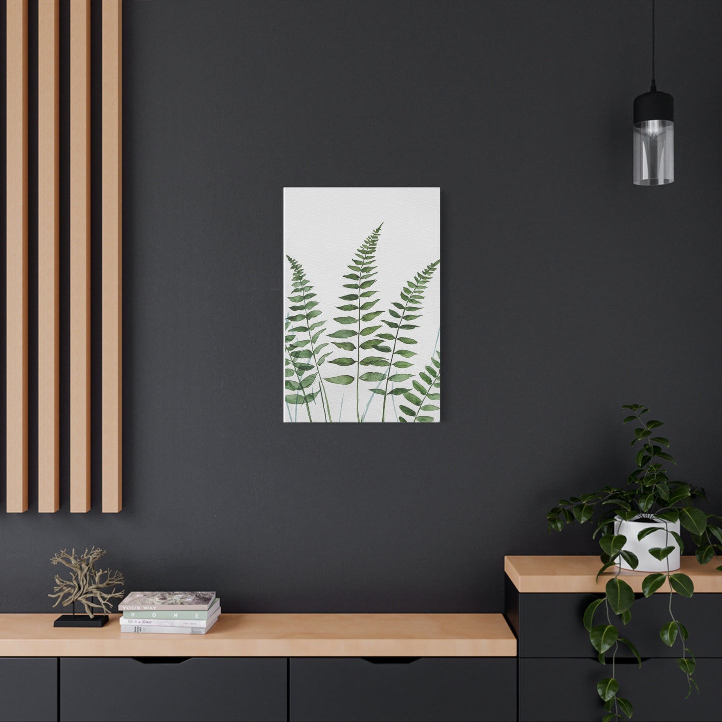 Fern Watercolor Canvas Art – Botanical Matte Stretched Wall Print