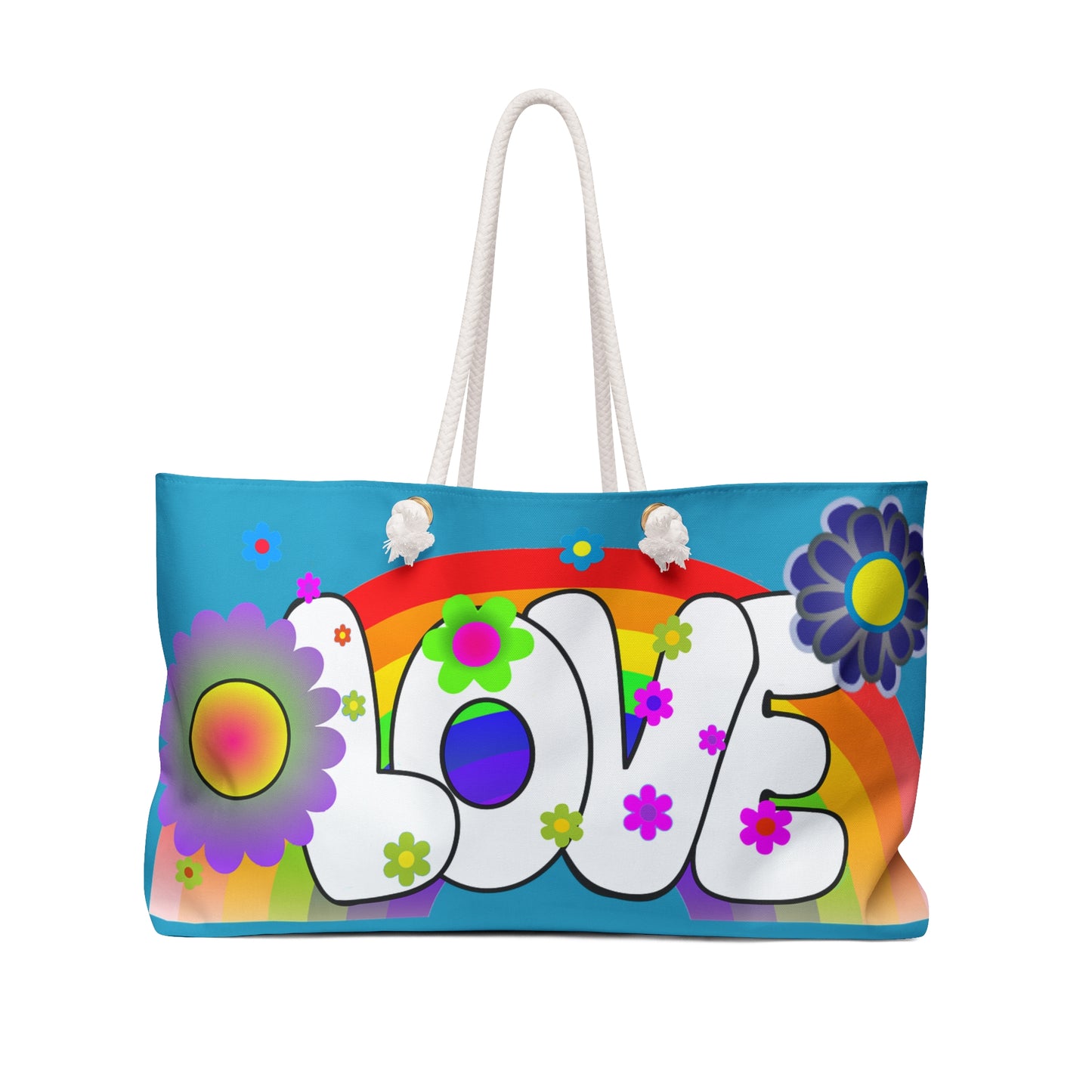 Love Rainbow Weekender Bag — Colorful 70s Floral Travel Tote