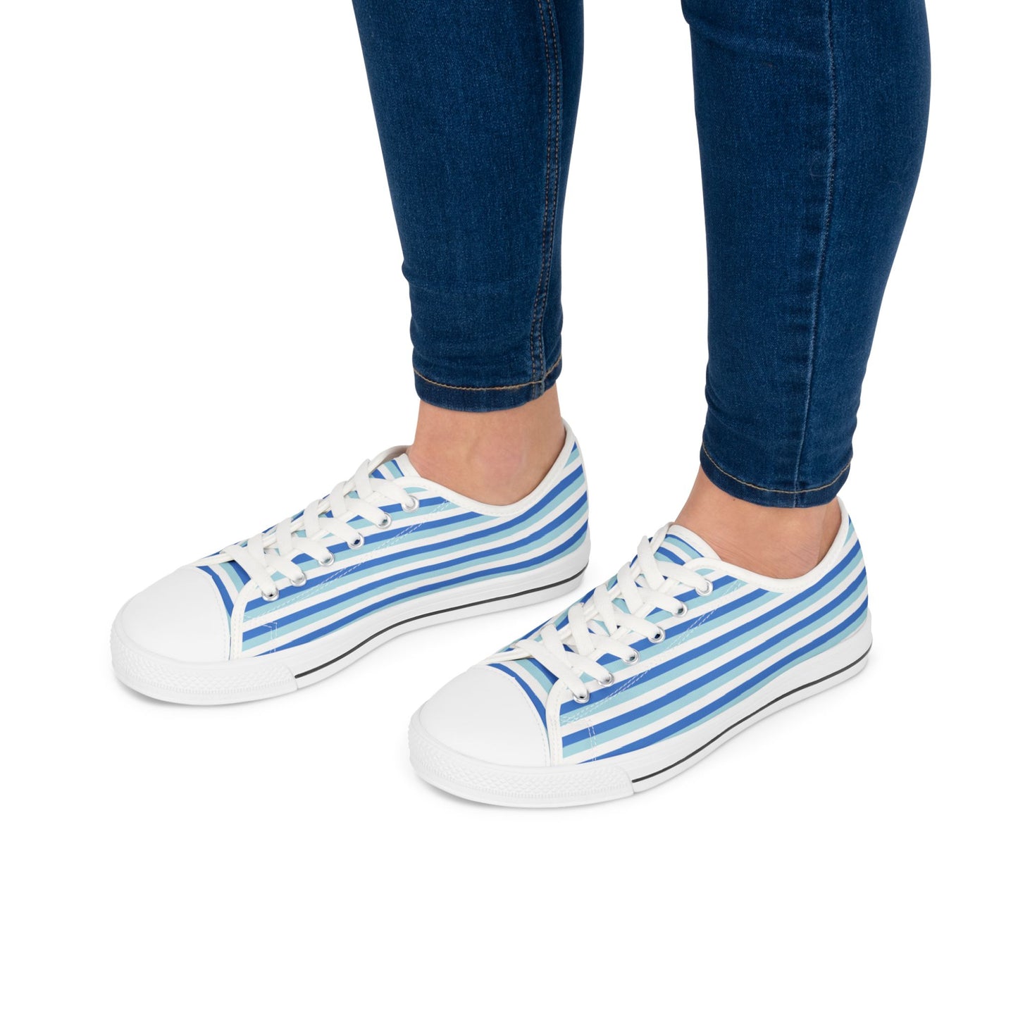 Blue Striped Low Top Sneakers — Casual Canvas Shoes