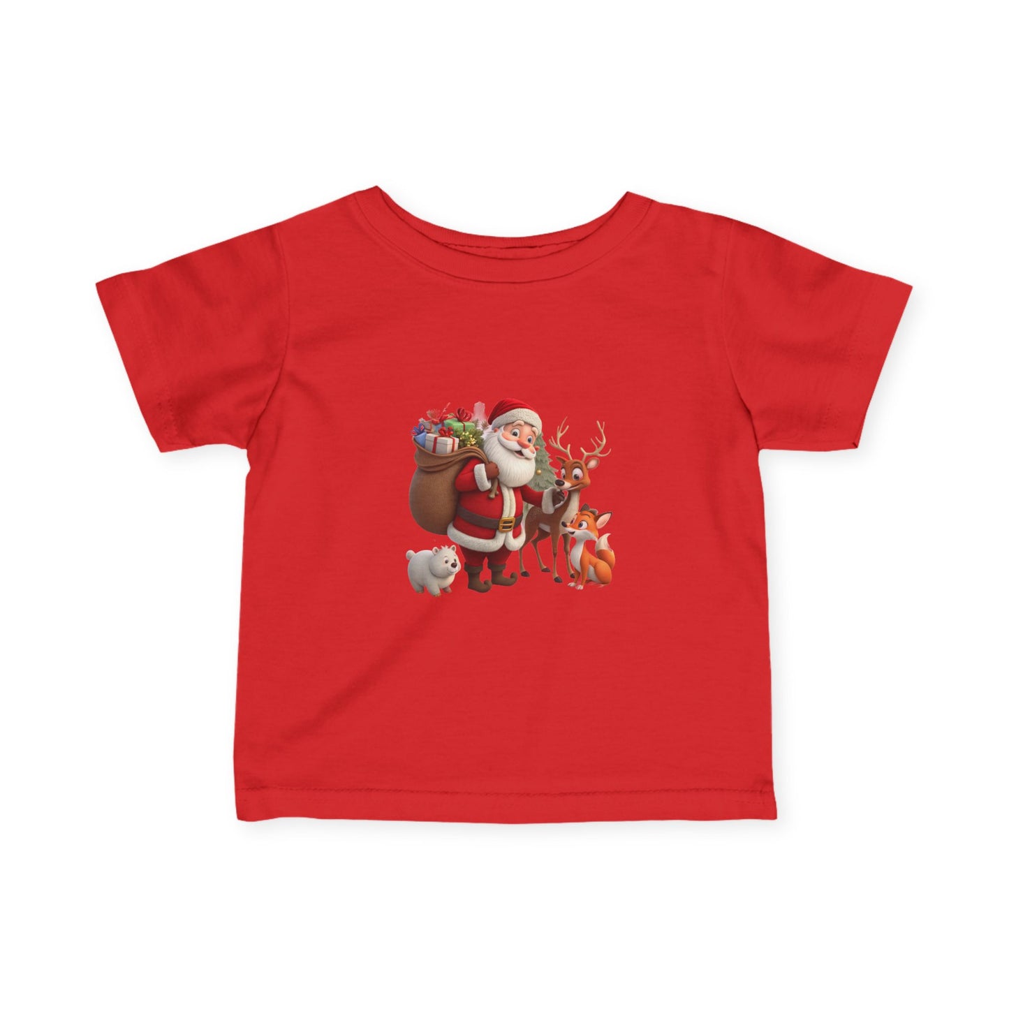 Infant Tee — Cute Santa with Reindeer Christmas Holiday Shirt for Babies