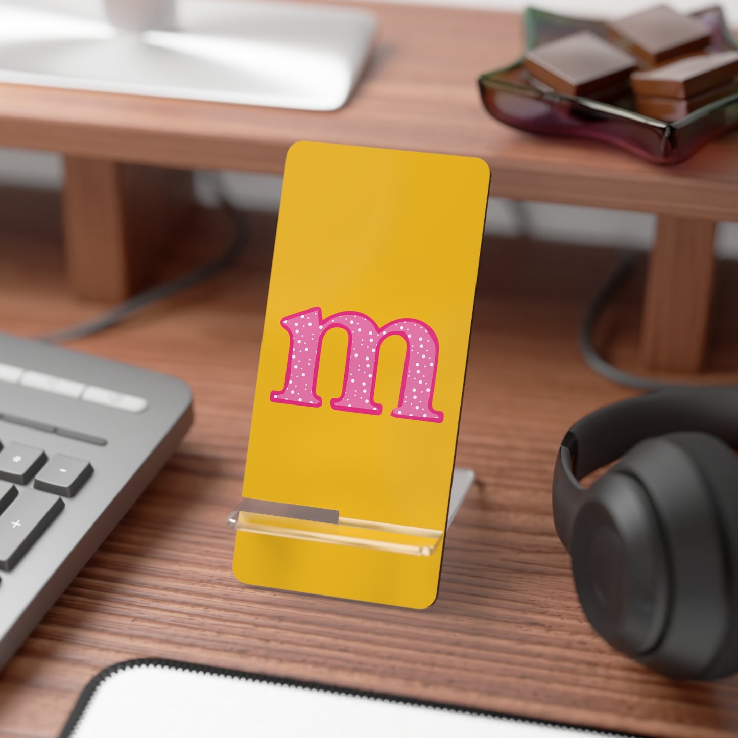 Personalized Smartphone Display Stand, Cute Mobile Holder, Desk Accessory, Yellow Phone Stand, Custom Phone Holder for Gifts