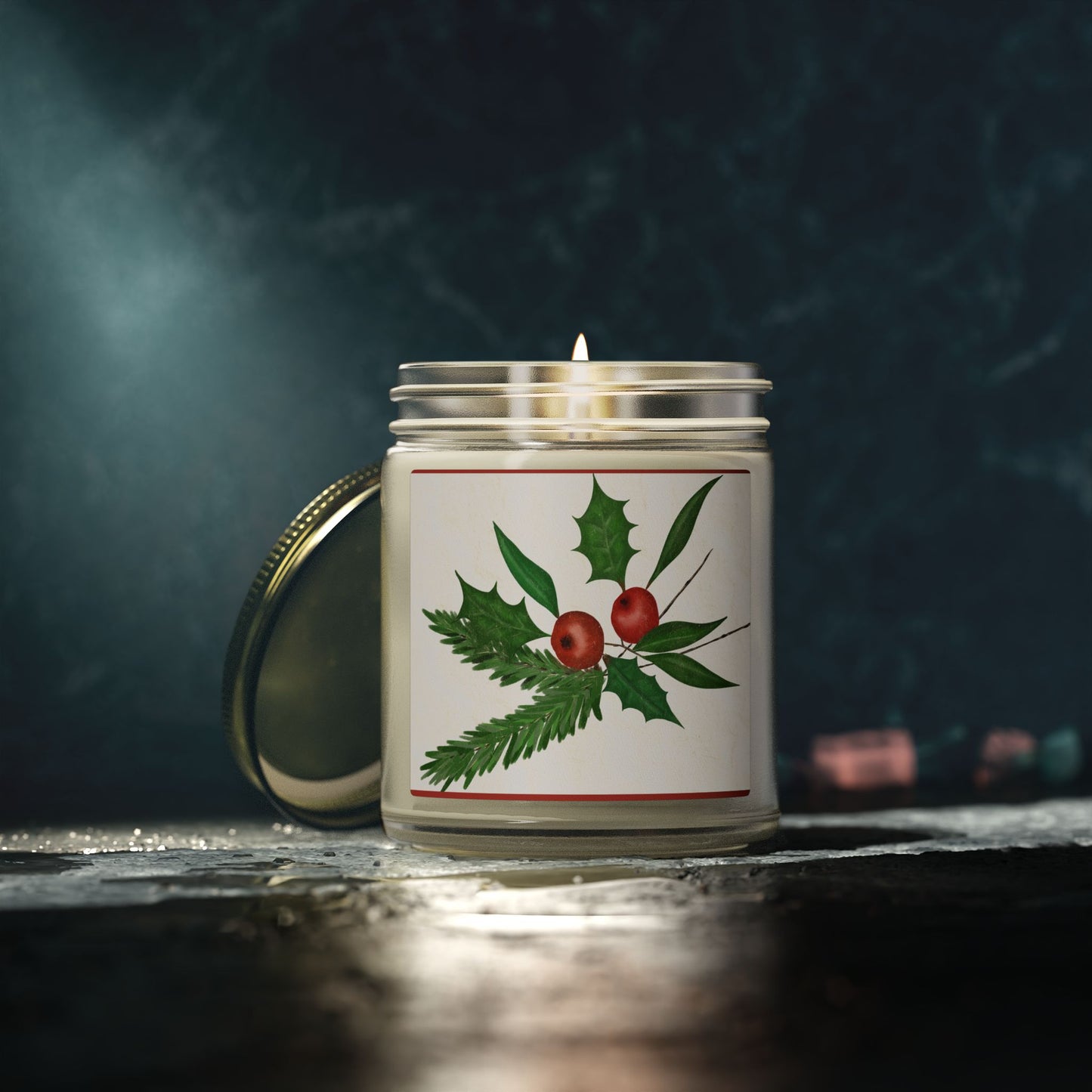 Holiday Holly Scented Candle (Coconut Apricot Wax)