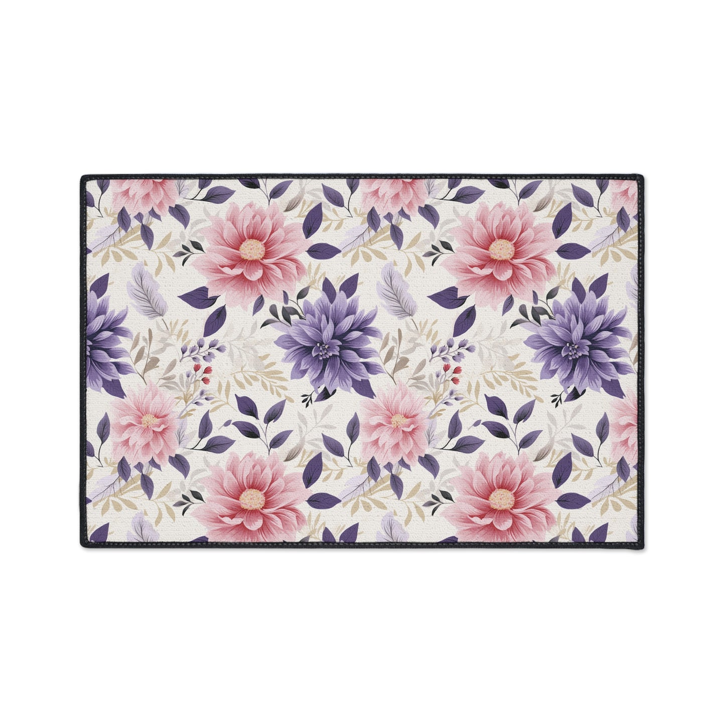 Floral Heavy-Duty Floor Mat — Pink & Purple Dahlia Entry Rug