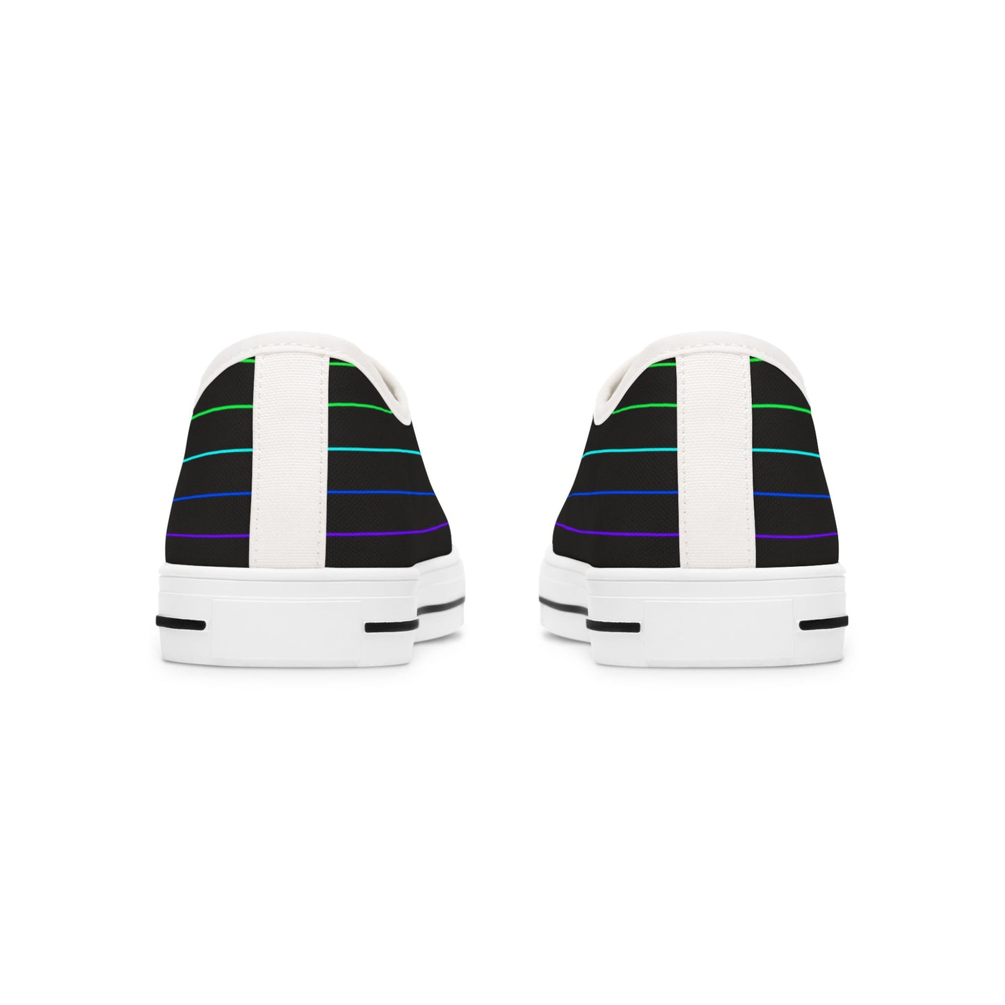 Low Top Sneakers — Black Retro Neon Stripe Casual Shoes for Women