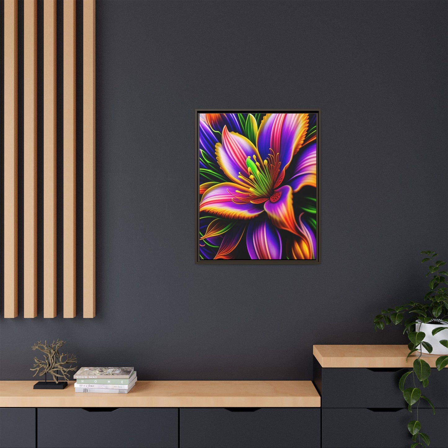 Vibrant Neon Floral Matte Canvas Print — Framed Wall Art