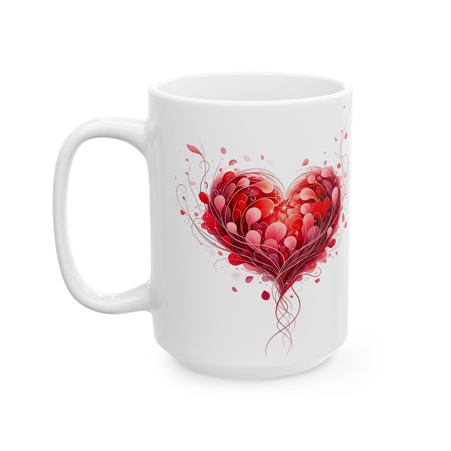 Heart Blossom Ceramic Mug — Red Floral Heart Coffee Cup (11oz, 15oz)