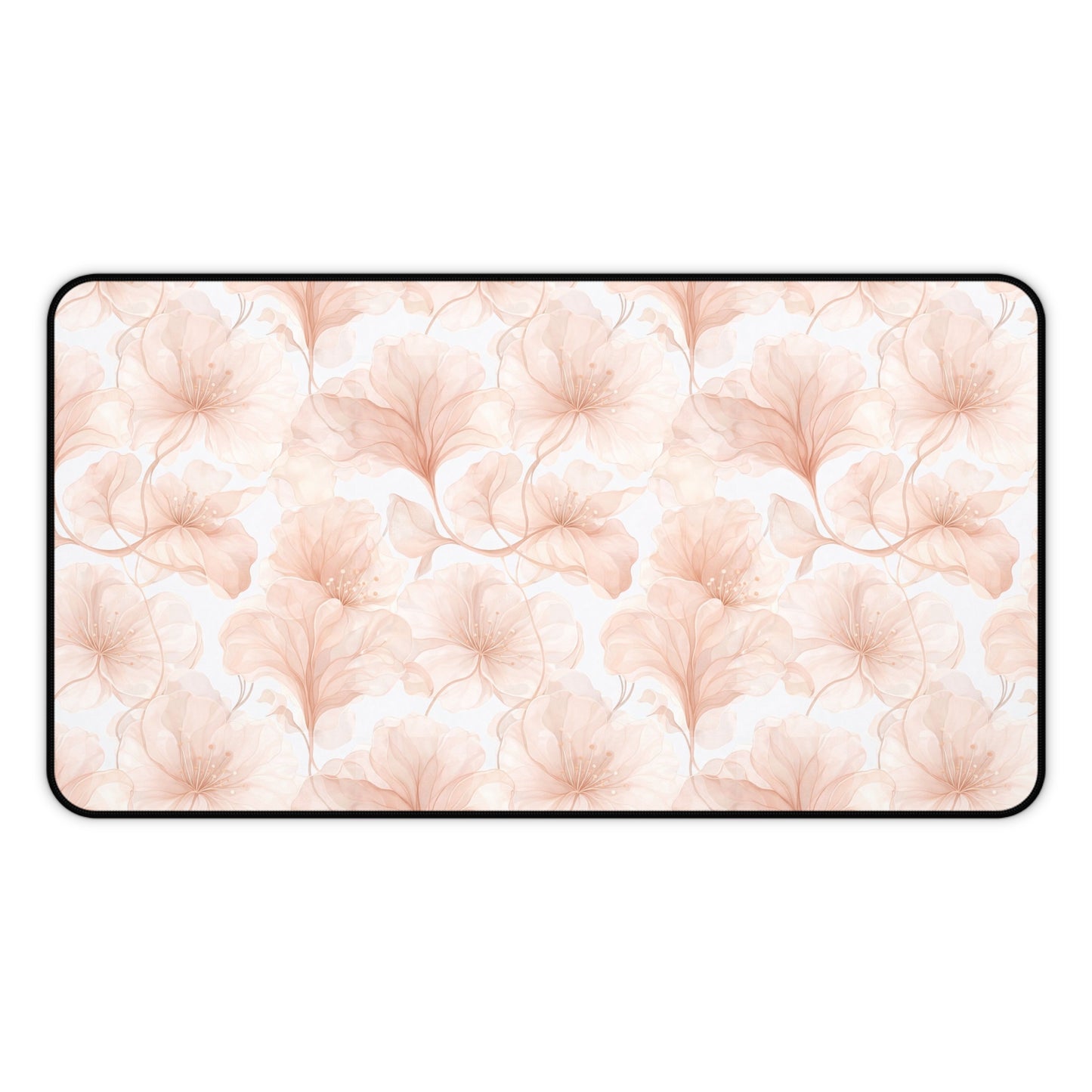 Blush Floral Desk Mat — Soft Pink Ginkgo Leaf Mouse Pad