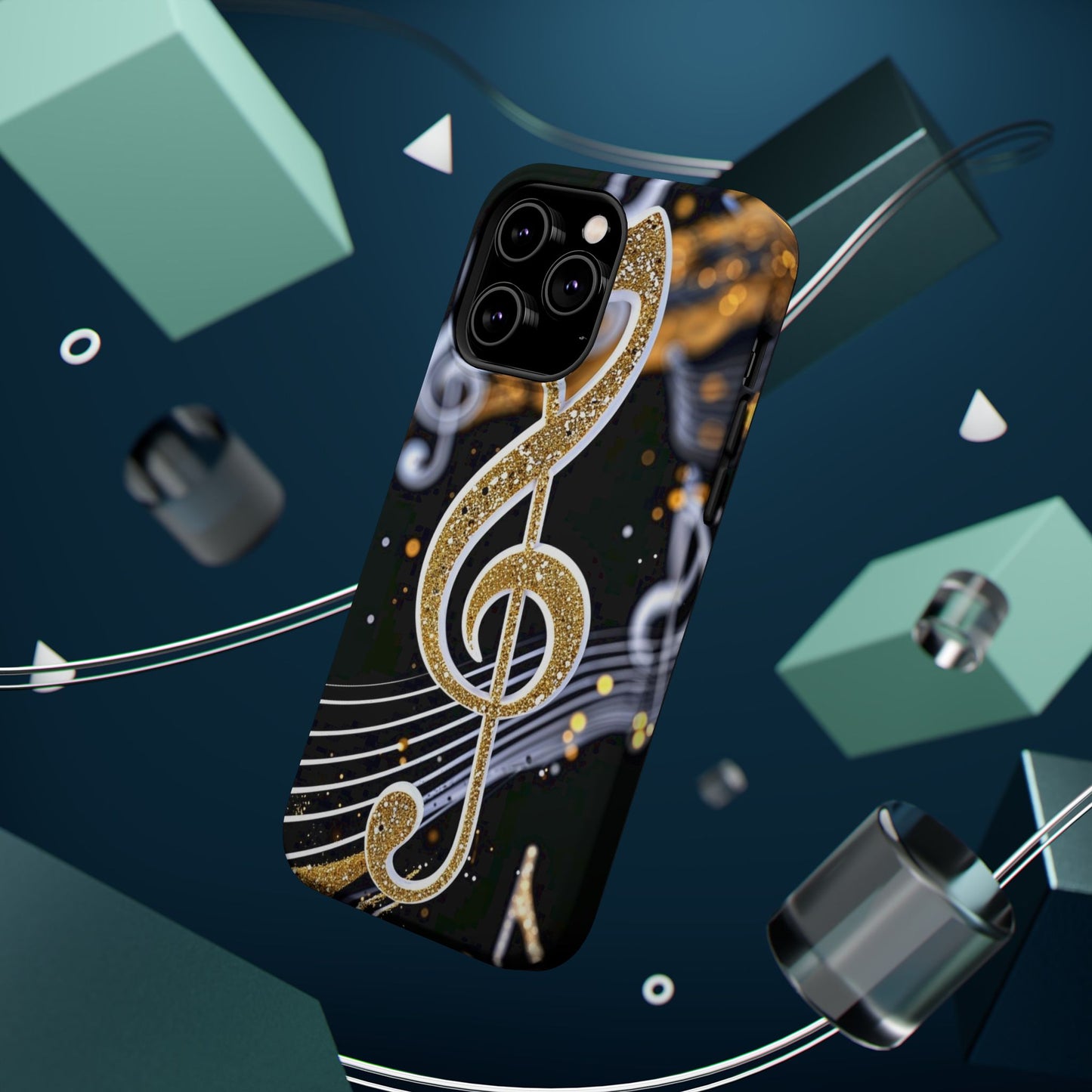 Music Notes Magnetic Impact-Resistant Phone Case — Gold Treble Clef Design