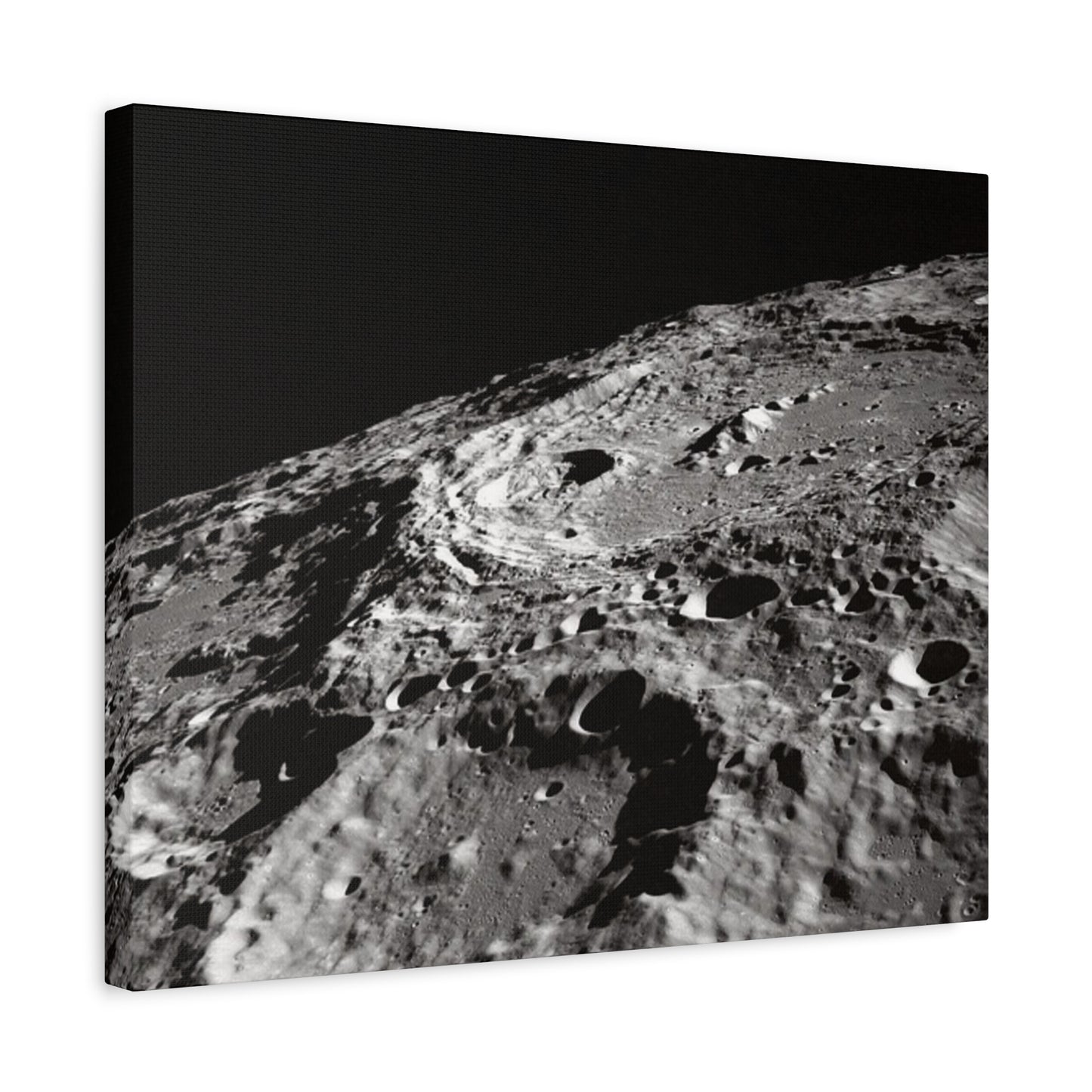 Lunar Surface Matte Canvas Print — Black & White Moon Crater Wall Art