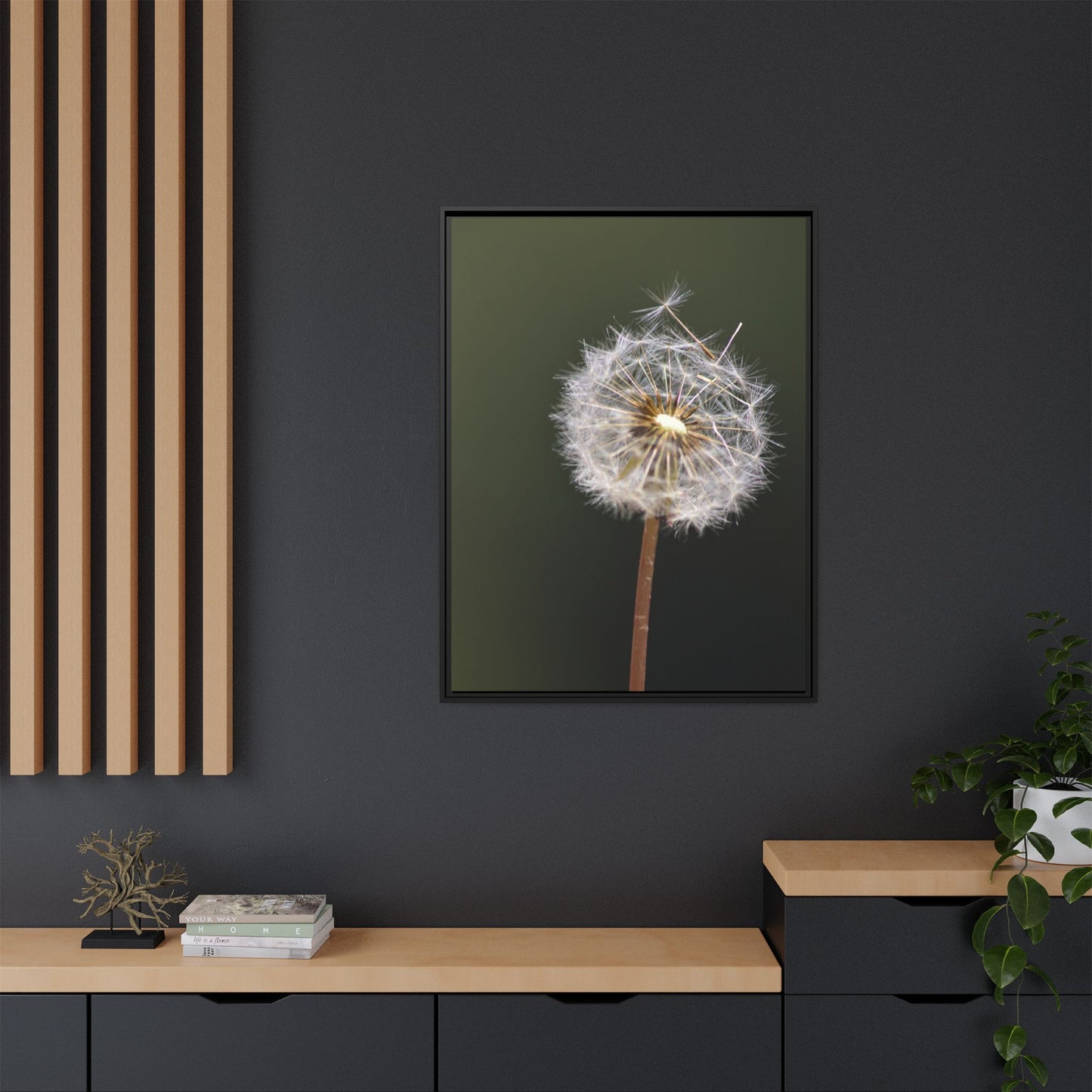 Framed Dandelion Canvas Print — Matte Botanical Wall Art