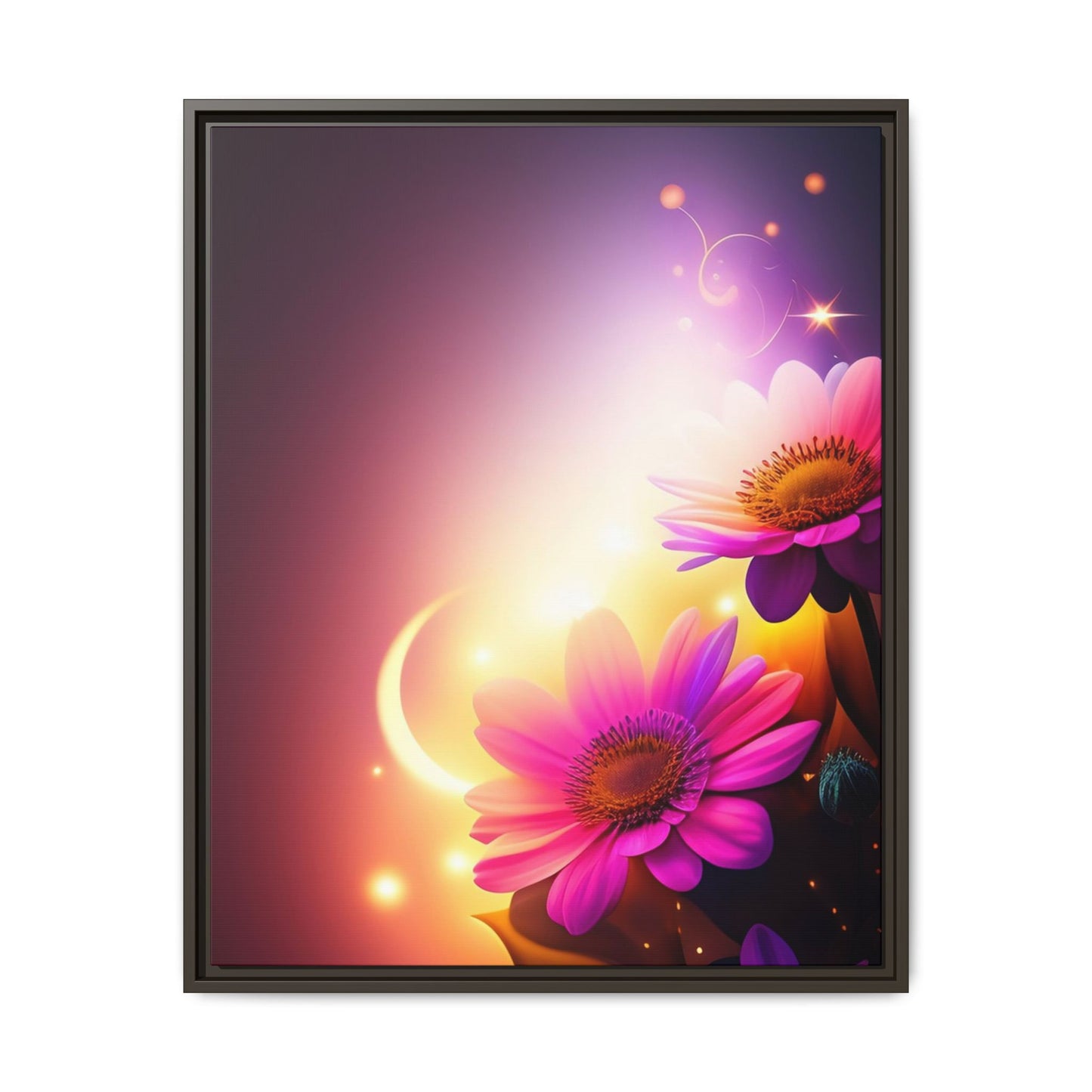 Framed Floral Canvas Art — Pink Daisies Sunset Wall Print