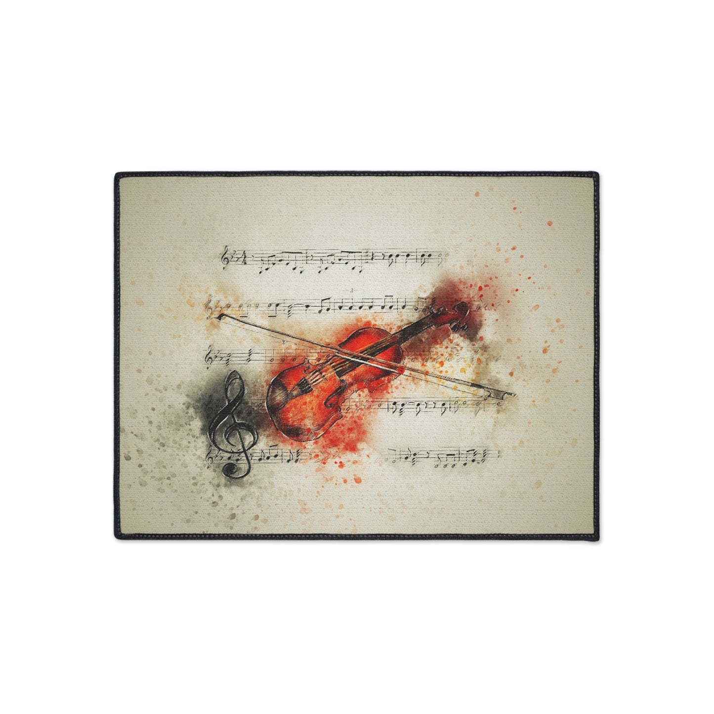 Violin Watercolor Music Heavy-Duty Floor Mat — Musical Notes Entry Rug