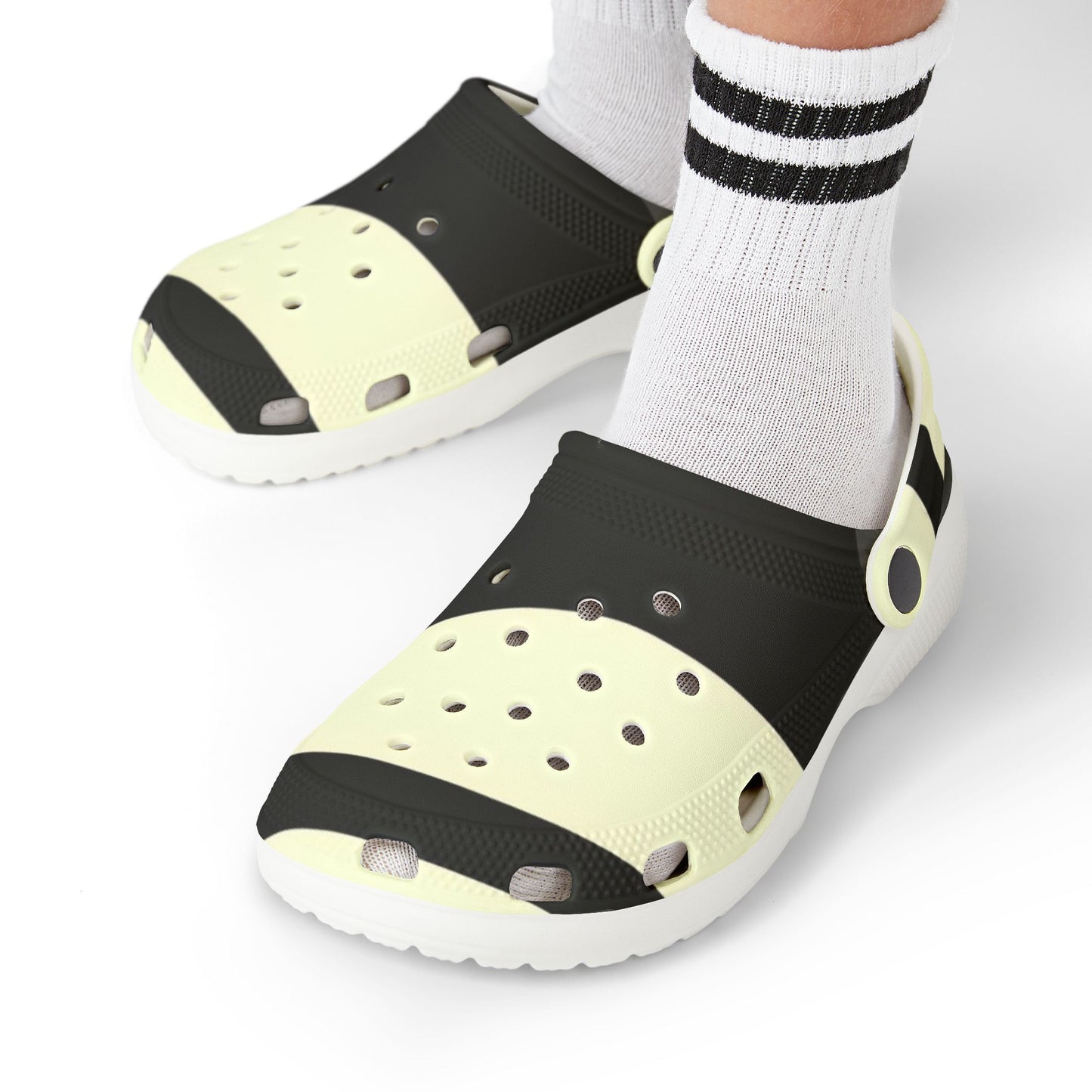 Kids Black & Cream Striped EVA Foam Clogs — Lightweight Slip‑On Sandals for Everyday Play