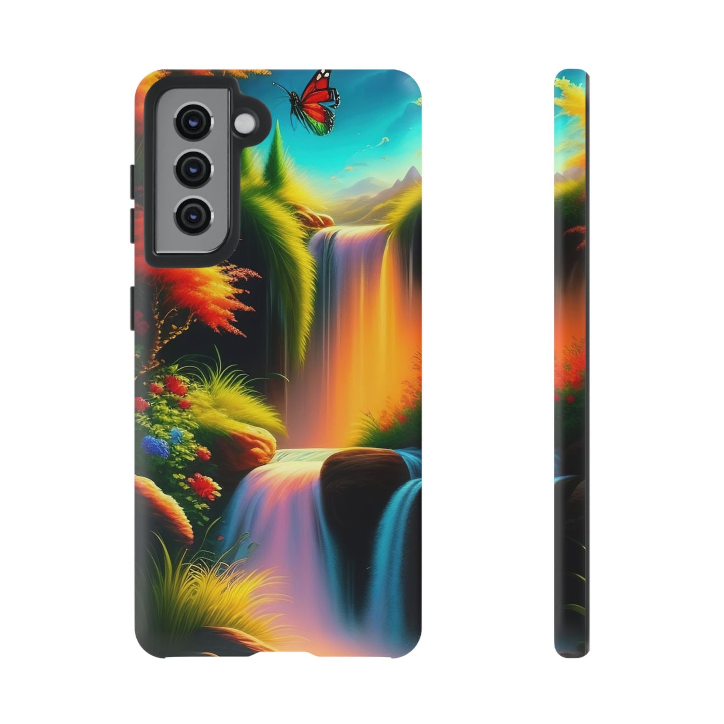 Phone Case - Vibrant Waterfall Landscape with Butterfly | Colorful Nature Protective Case