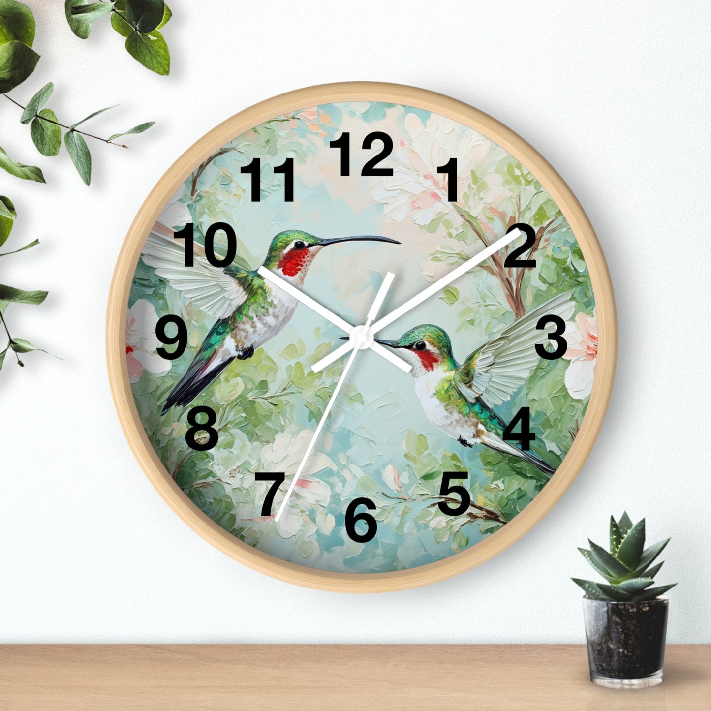 Ruby-throated Hummingbirds Wall Clock | Floral Nature Decor