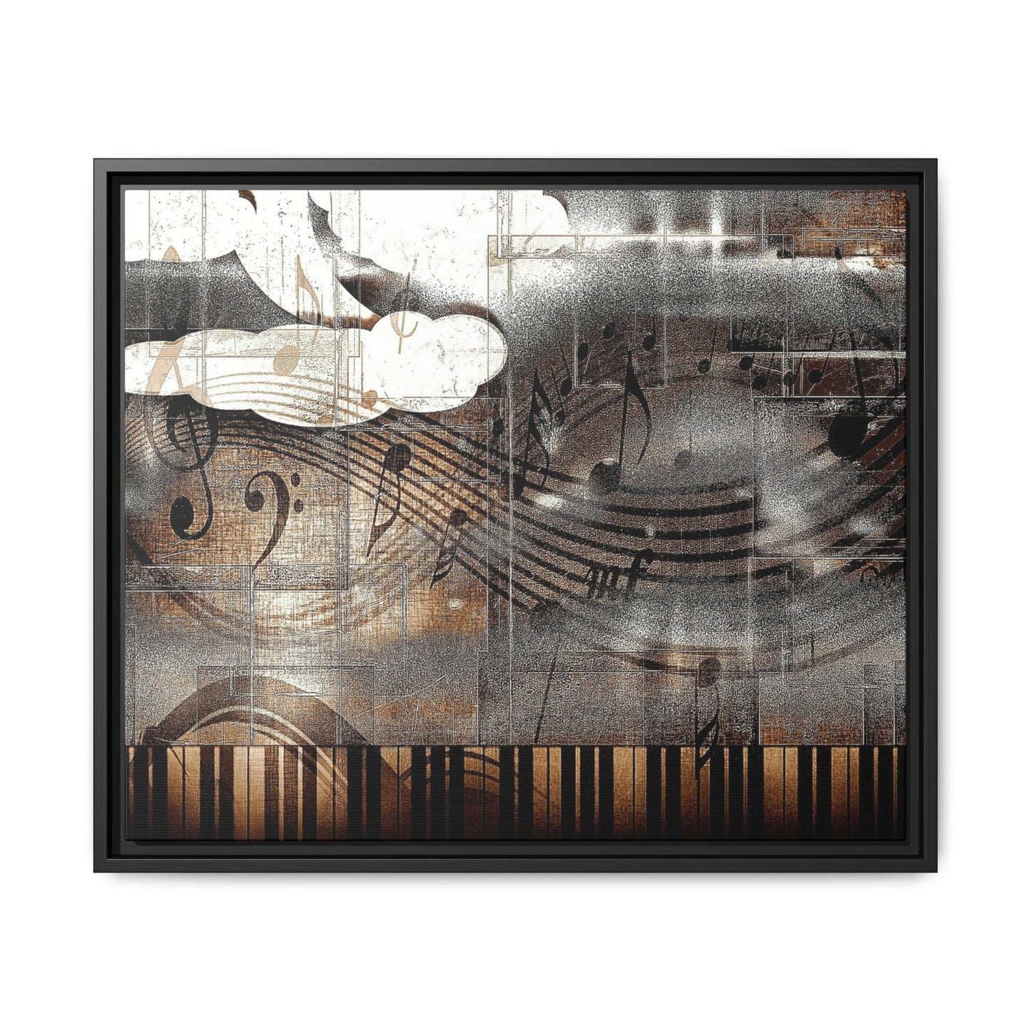 Framed Music Notes Canvas Print — Abstract Vintage Piano & Sheet Music Wall Art