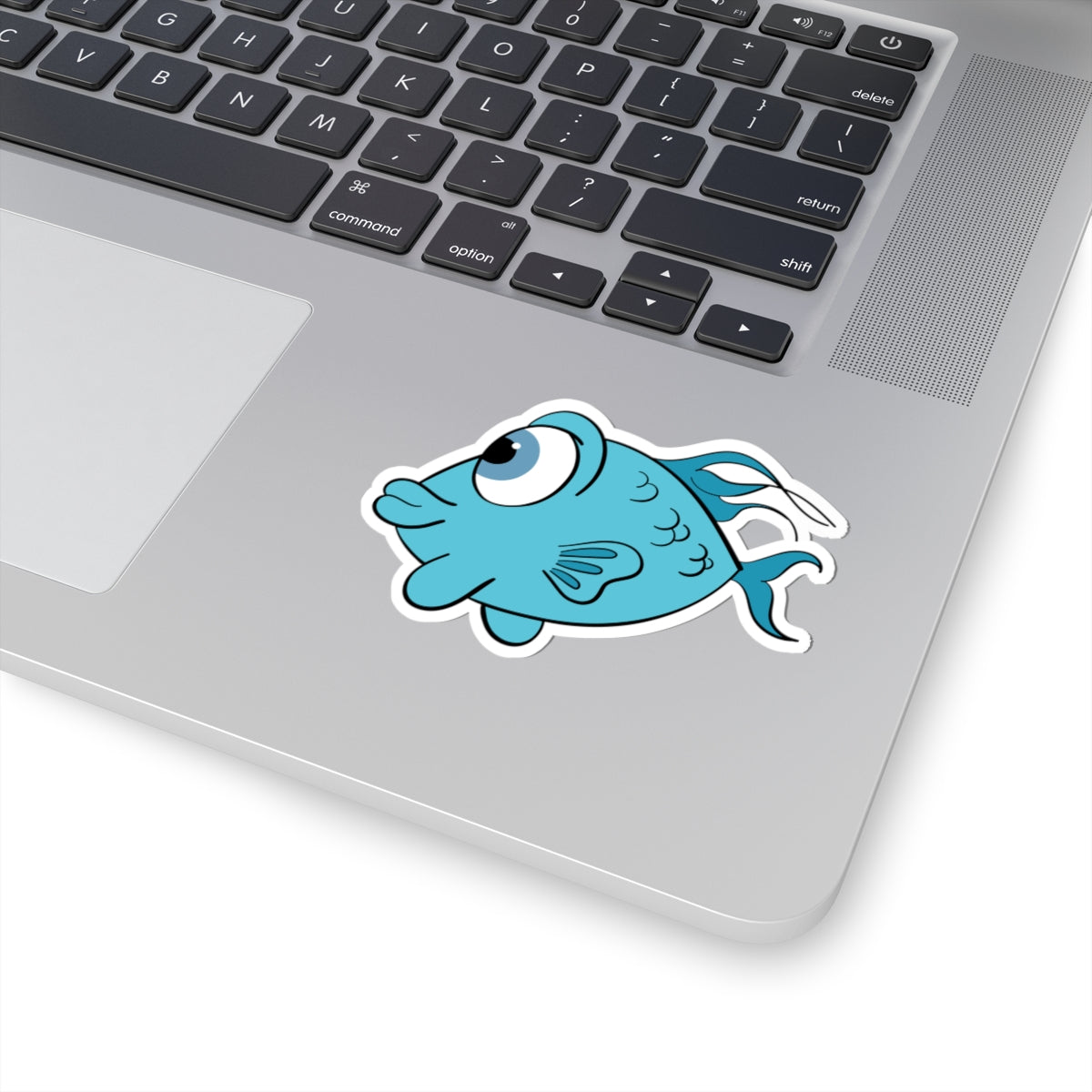 Cute Blue Cartoon Fish Kiss-Cut Sticker — Waterproof Laptop & Water Bottle Decal