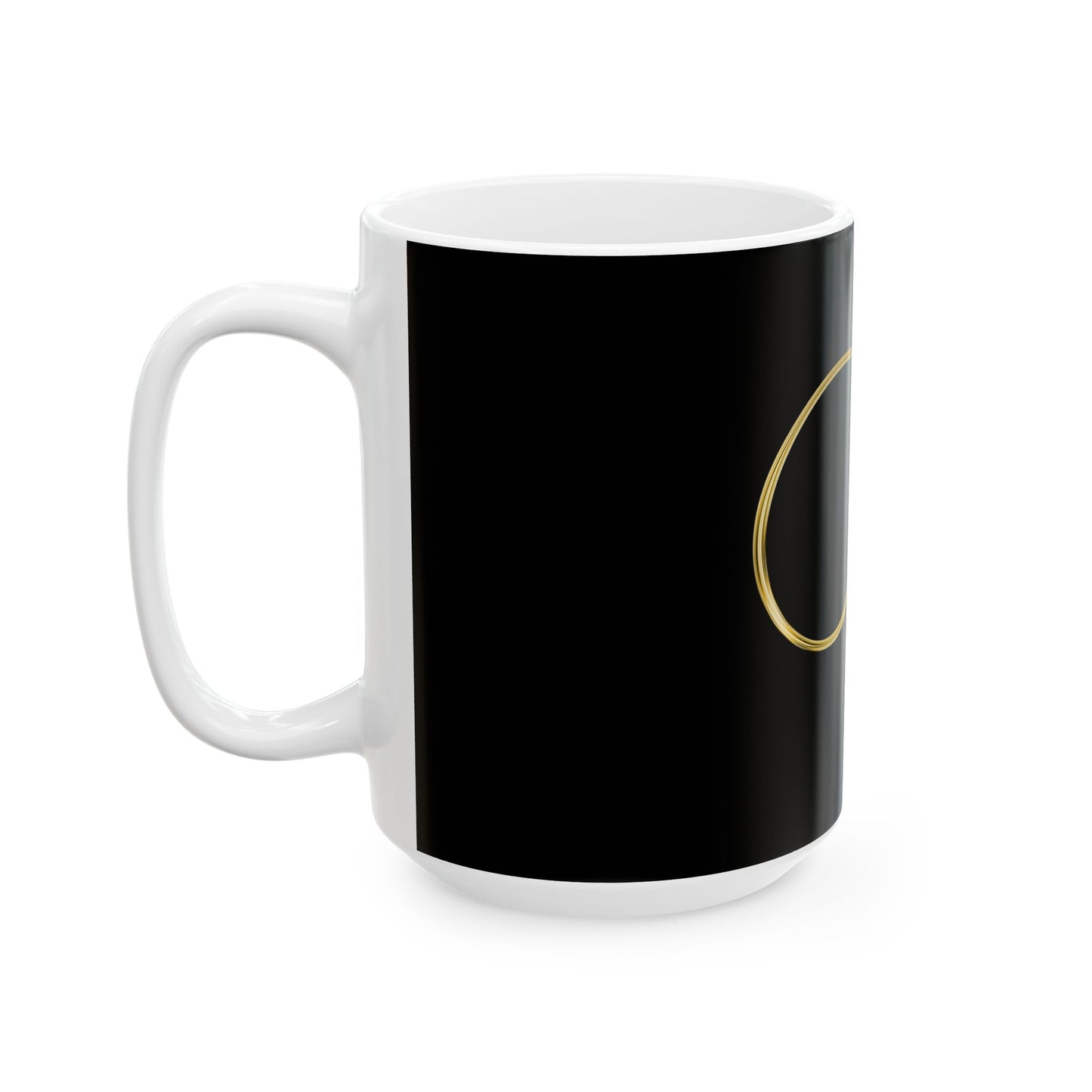 Gold Script Letter 'U' Black Ceramic Mug (11oz, 15oz)