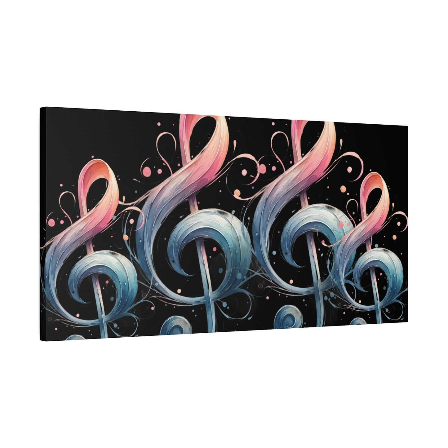 Musical Treble Clef Canvas Wall Art — Pastel Ribbon Notes on Black
