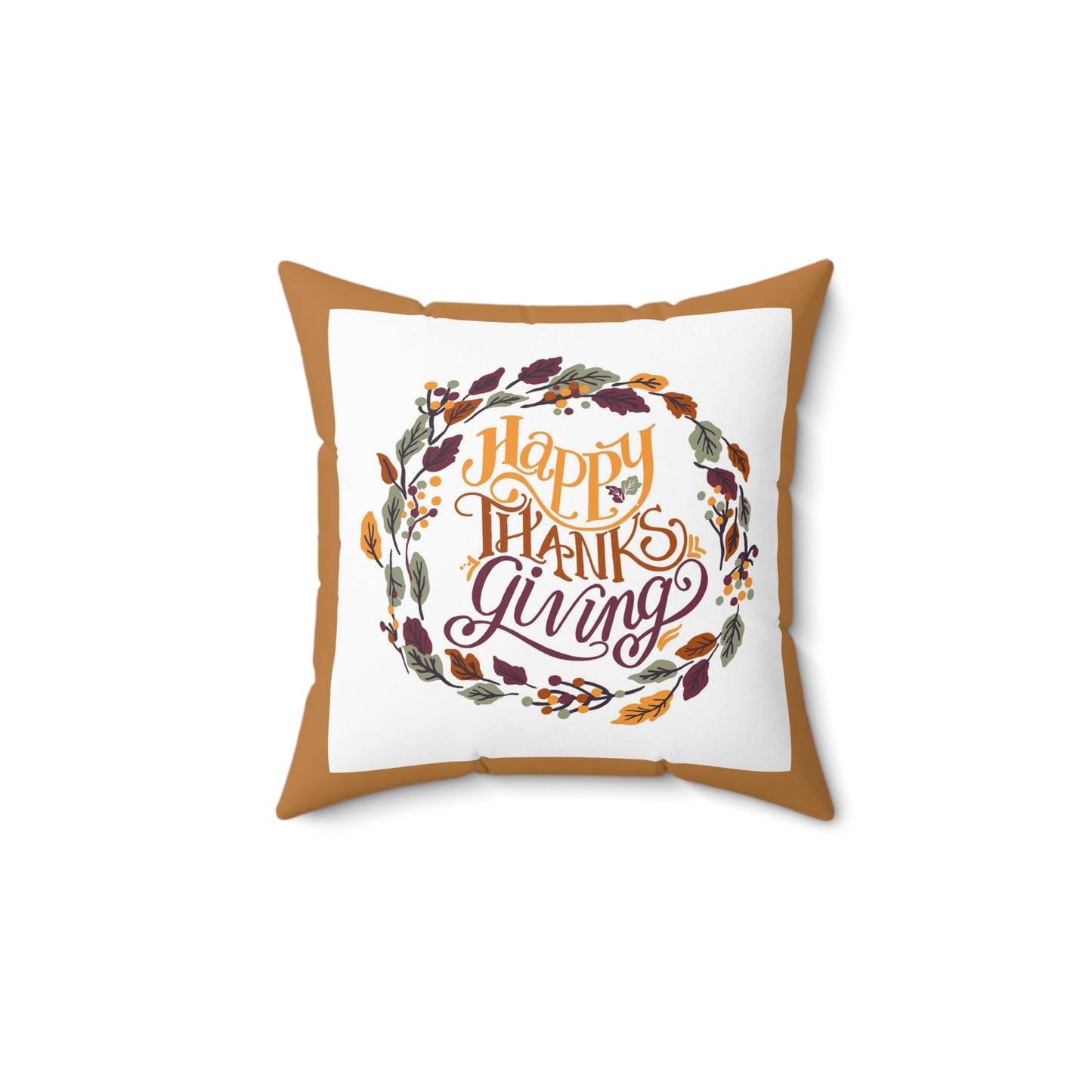 Thanksgiving Wreath Square Pillow — "Happy Thanksgiving" Fall Decor