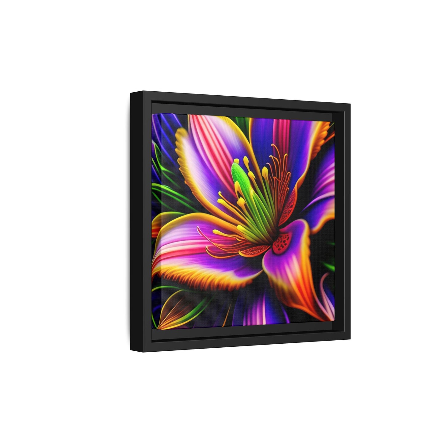 Vibrant Neon Floral Matte Canvas Print — Framed Wall Art