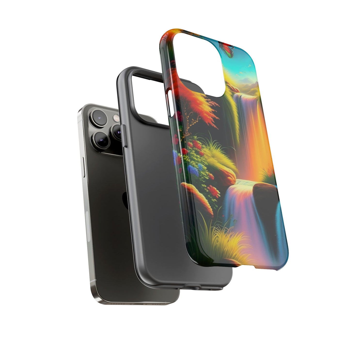 Phone Case - Vibrant Waterfall Landscape with Butterfly | Colorful Nature Protective Case