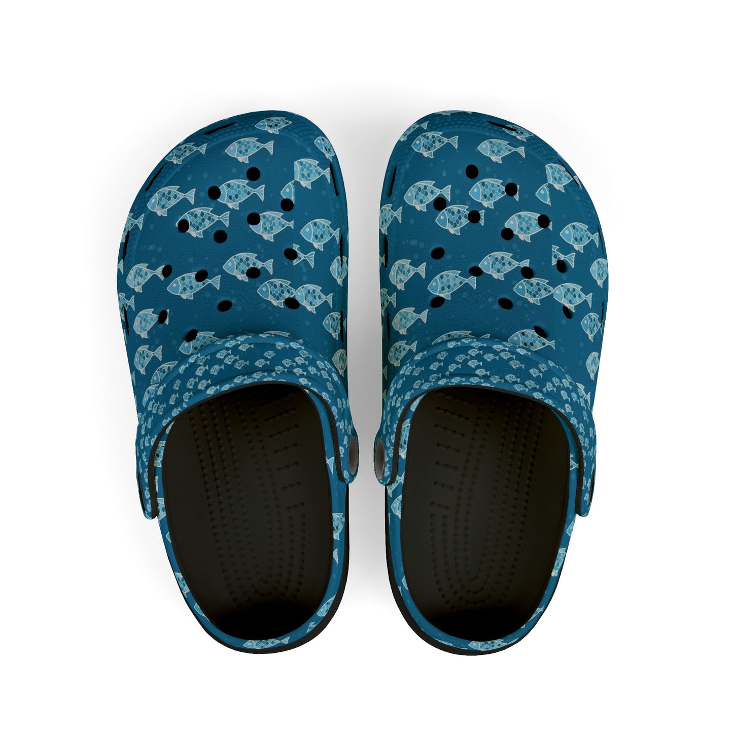 Kids Fish Pattern EVA Foam Clogs — Blue Ocean Slip-On Sandals