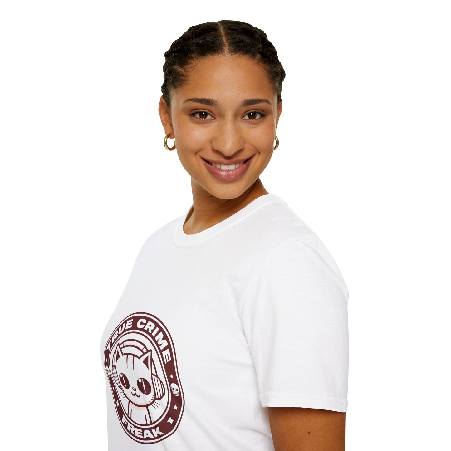True Crime Freak Cat T-Shirt – Cute Kitty Badge Tee for True Crime Fans
