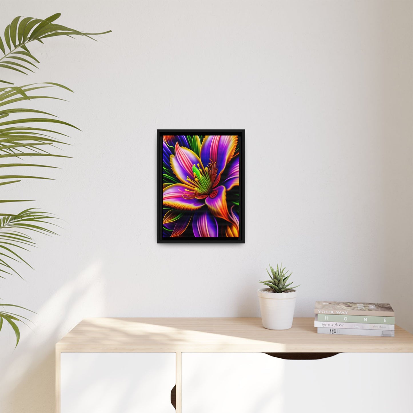 Vibrant Neon Floral Matte Canvas Print — Framed Wall Art