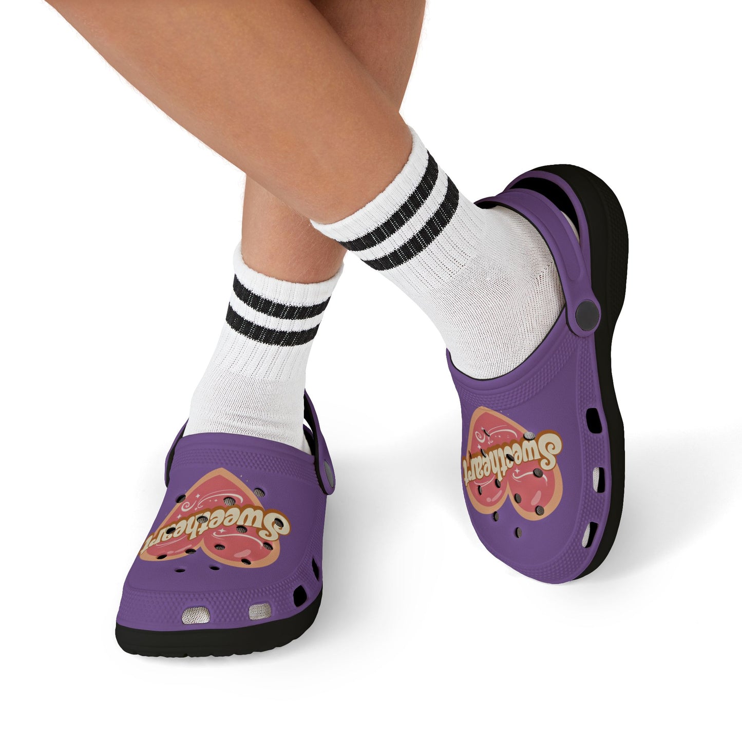 Kids Purple "Sweetheart" Foam Clogs — Cute Heart Graphic Slip-On Shoes